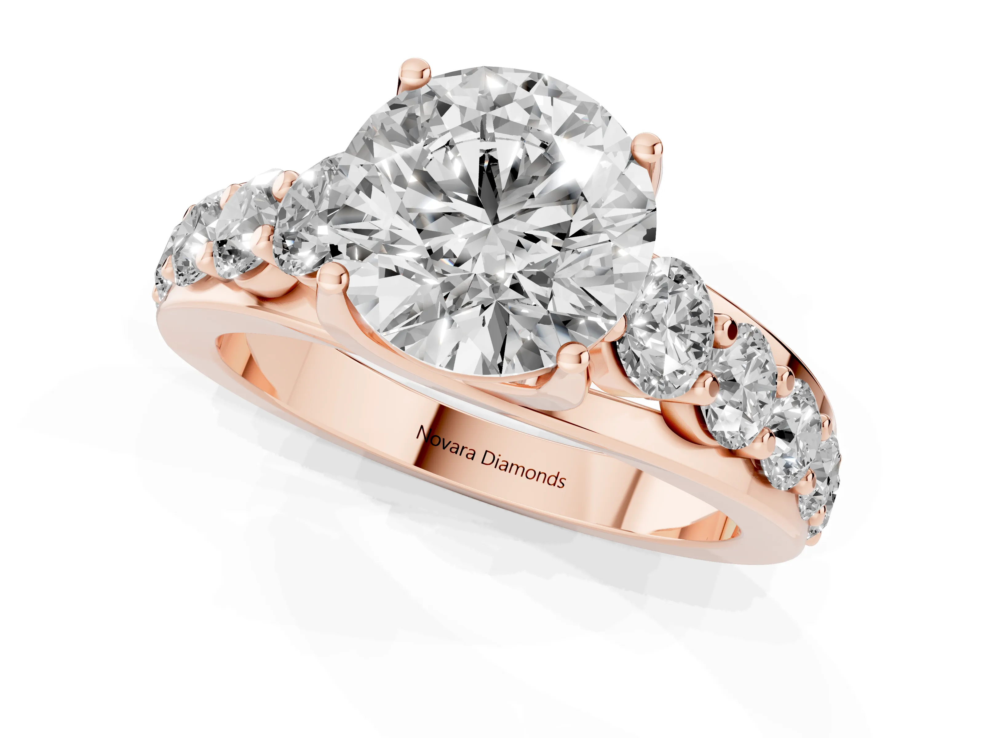 Round Cut Diamond Pavé Engagement Ring Set in Rose gold with Prong Setting