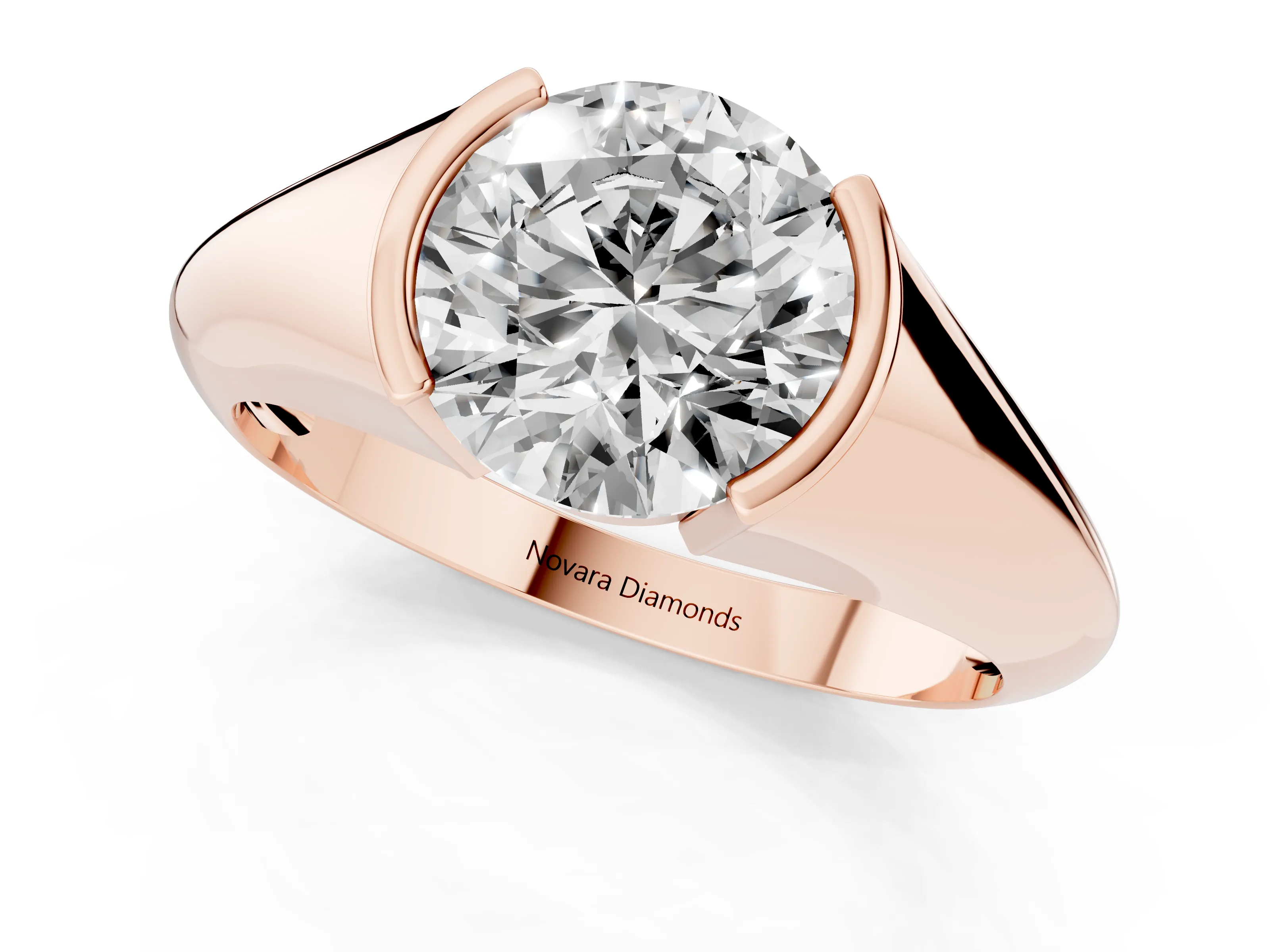 Round Cut Diamond Solitaire Tension Set Ring Set in Rose gold