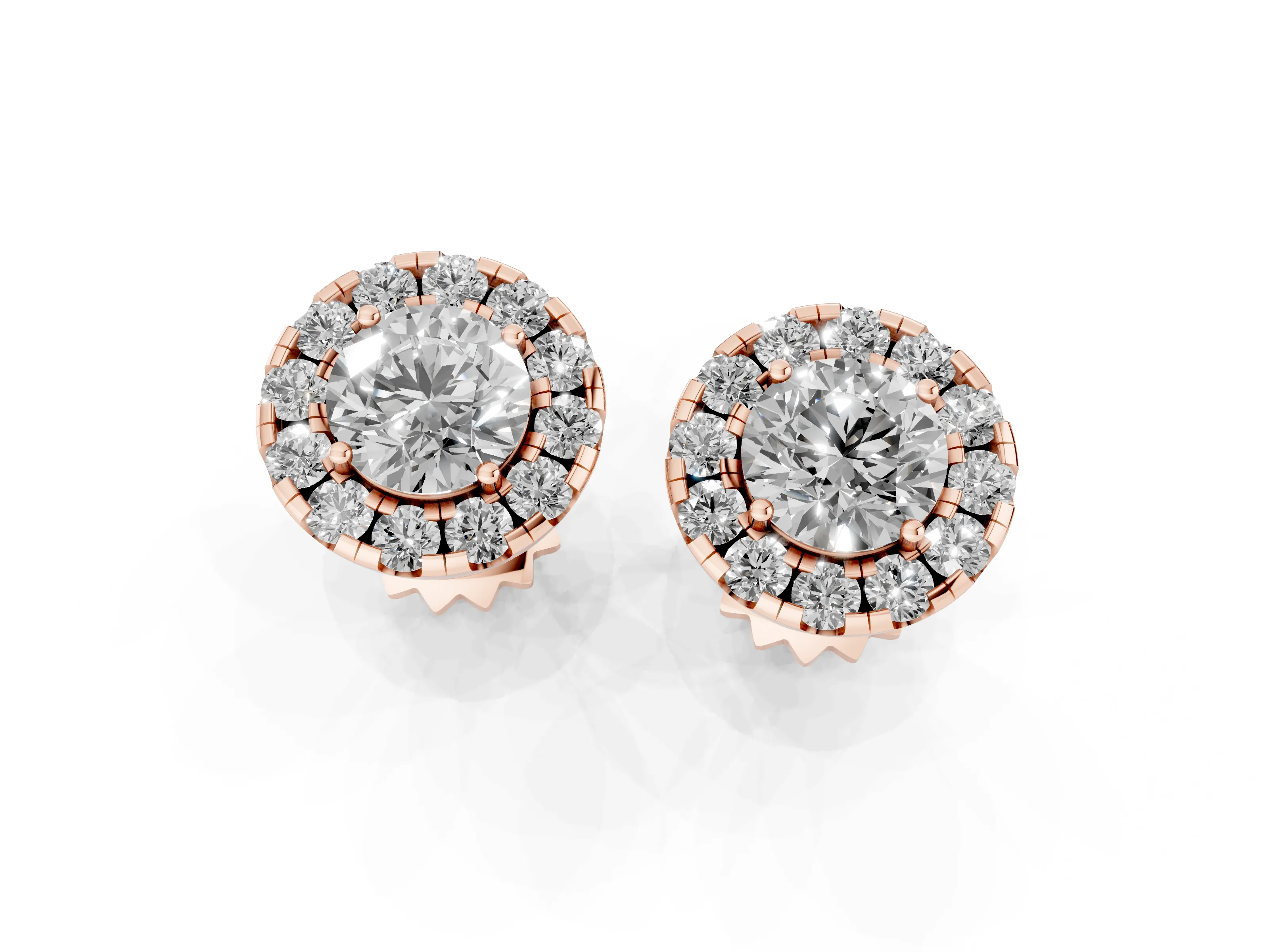 Round Lab-Grown Diamond Compact Halo Stud Earrings | Low Setting | Rose Gold