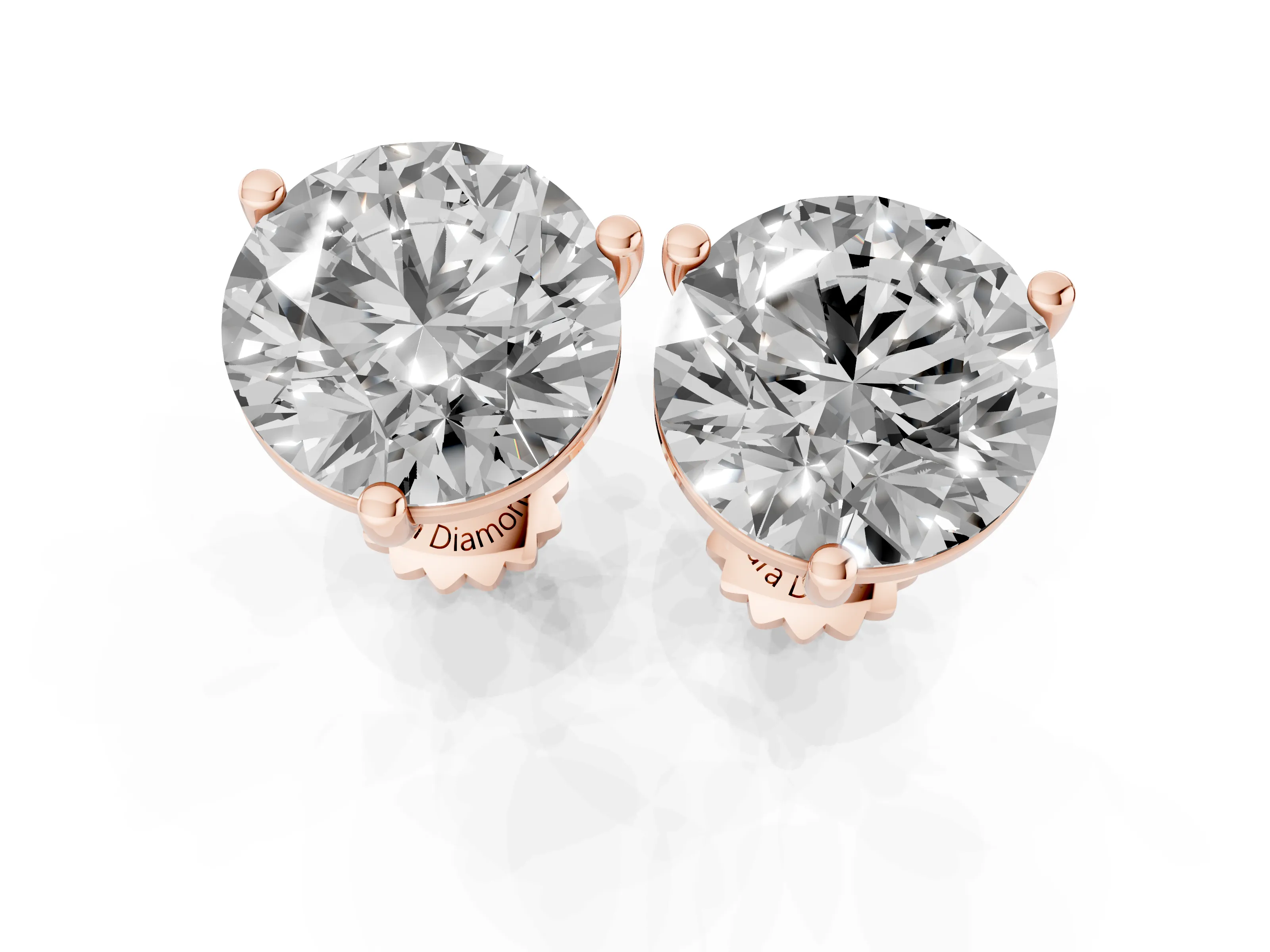Round Diamond Martini Stud Earrings Set in Rose gold with Three-Prong Setting