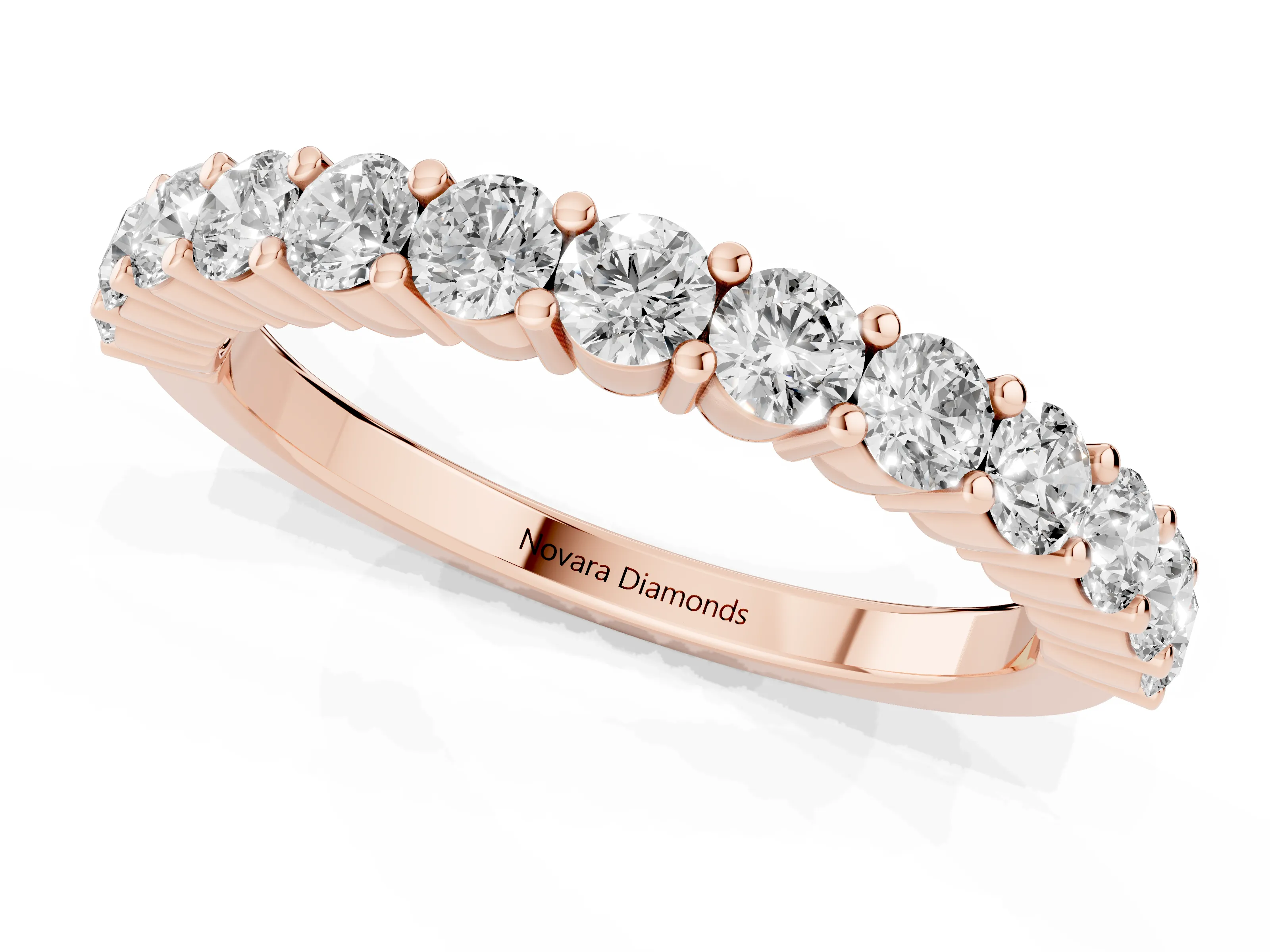Alternating Round Diamond Promise Ring Set in Rose gold with Round Accent Stations