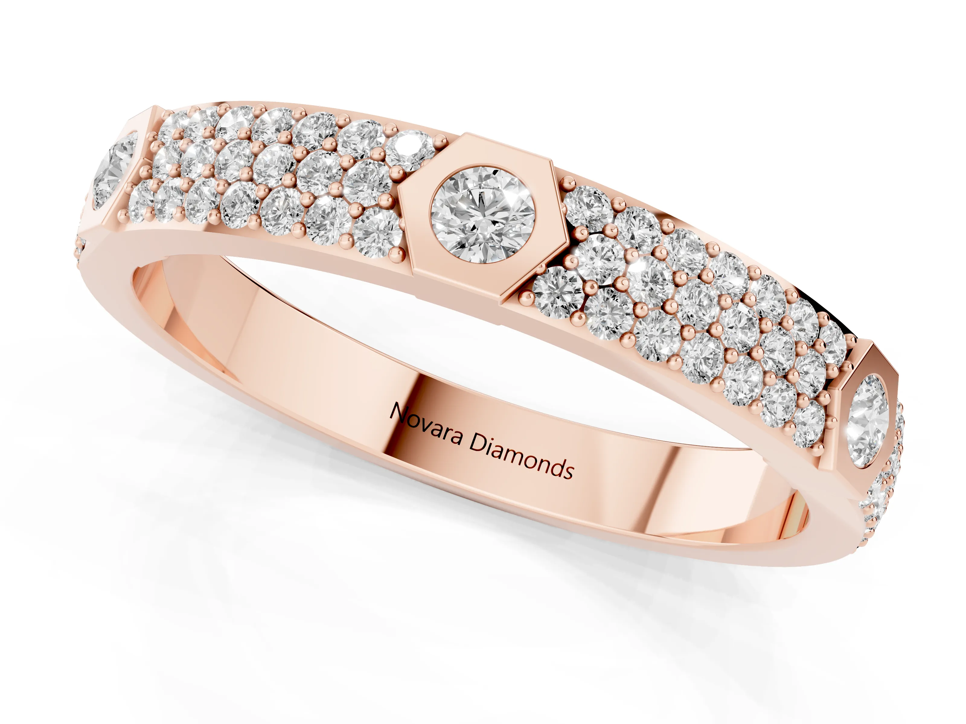 Round Diamond Pavé Promise Ring Set in Rose gold with Round Accent Stations – second view
