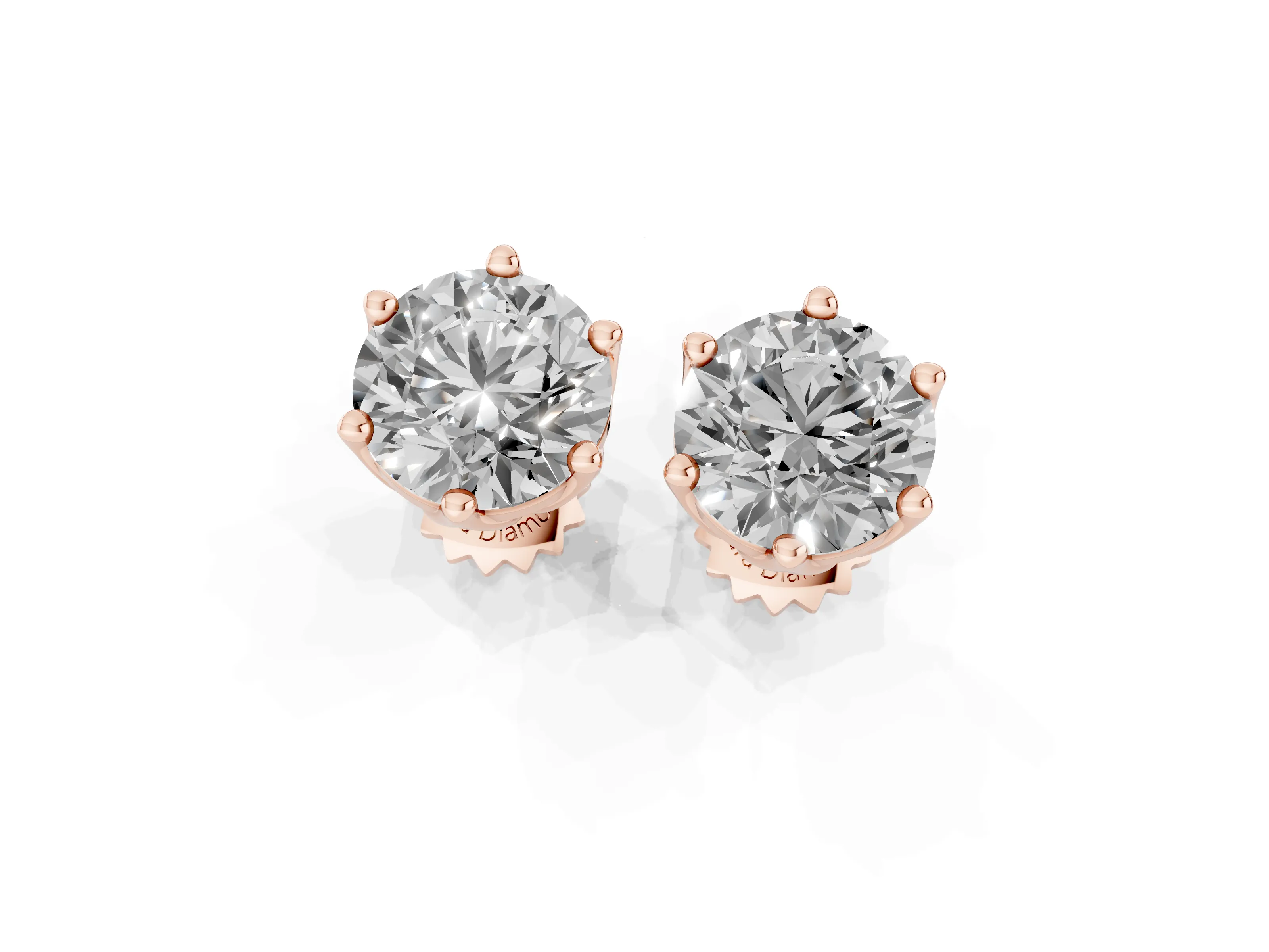 Round Diamond Six-Prong Flower Petal Solitaire Stud Earrings Set in Rose gold