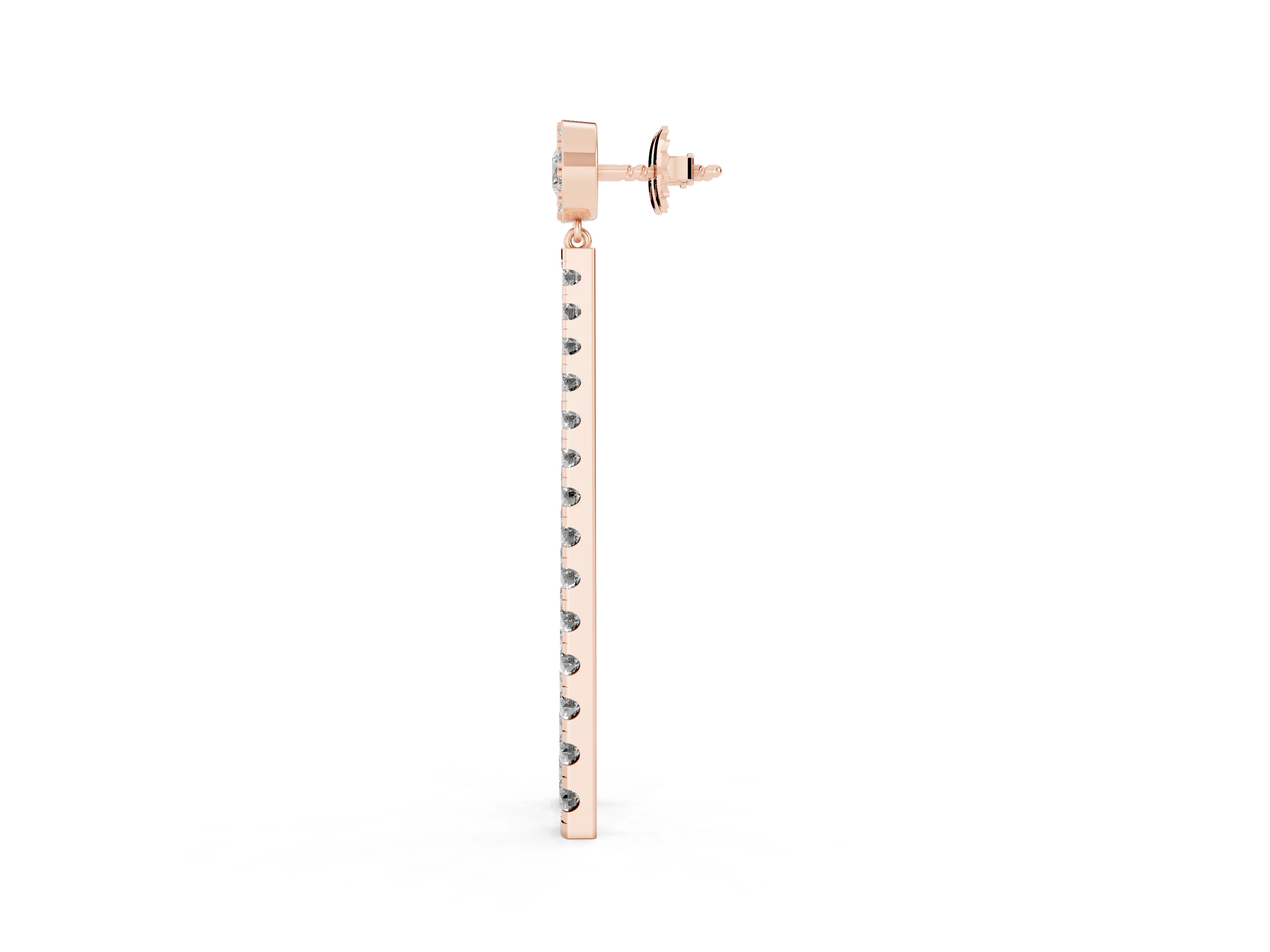 Round Lab-Grown Diamond Graduated Linear Drop Earrings | Halo Stud Top | Rose Gold