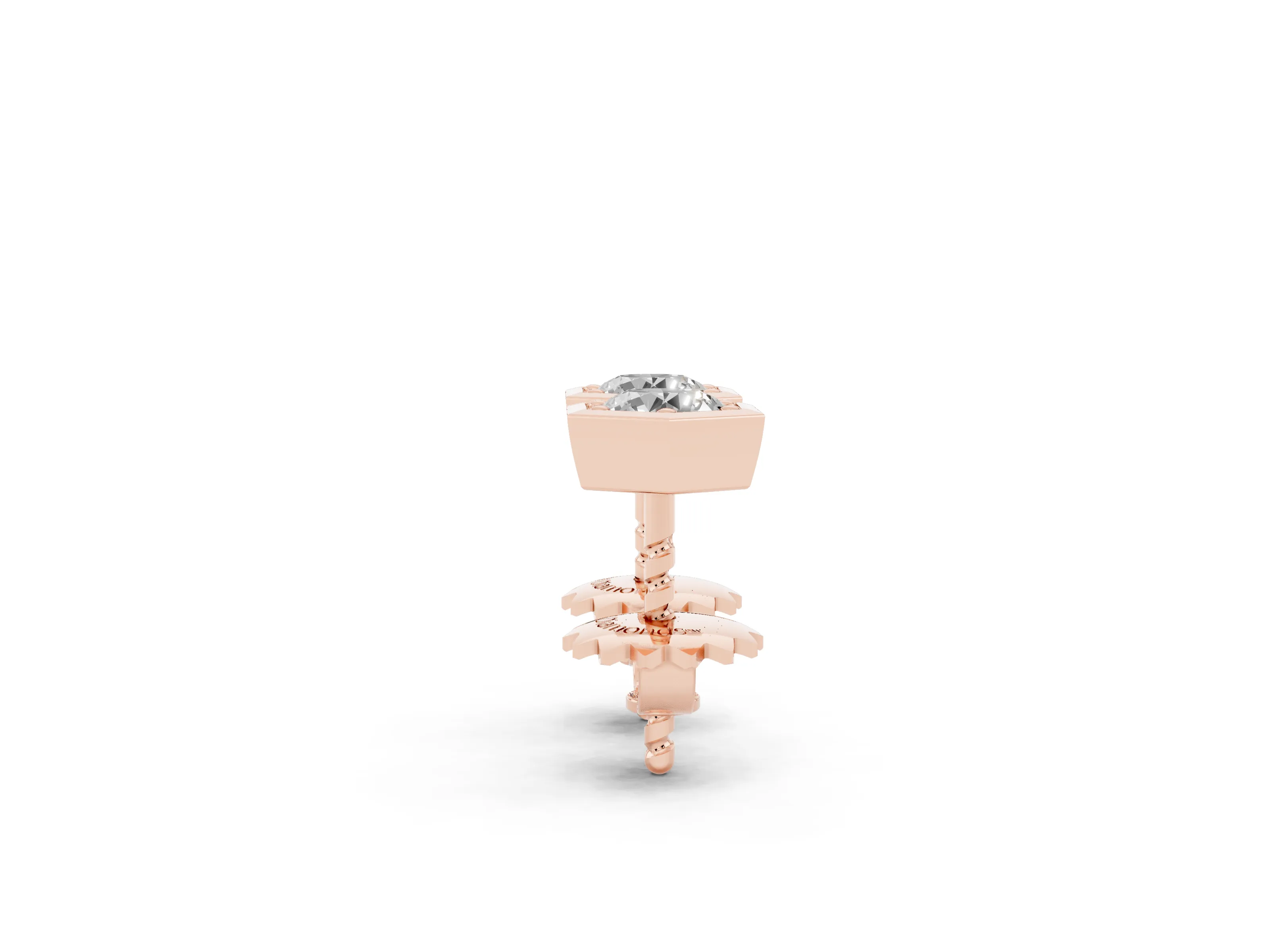 Round Lab-Grown Diamond Hexagon Frame Stud Earrings | Prong Set Solitaire | Rose Gold