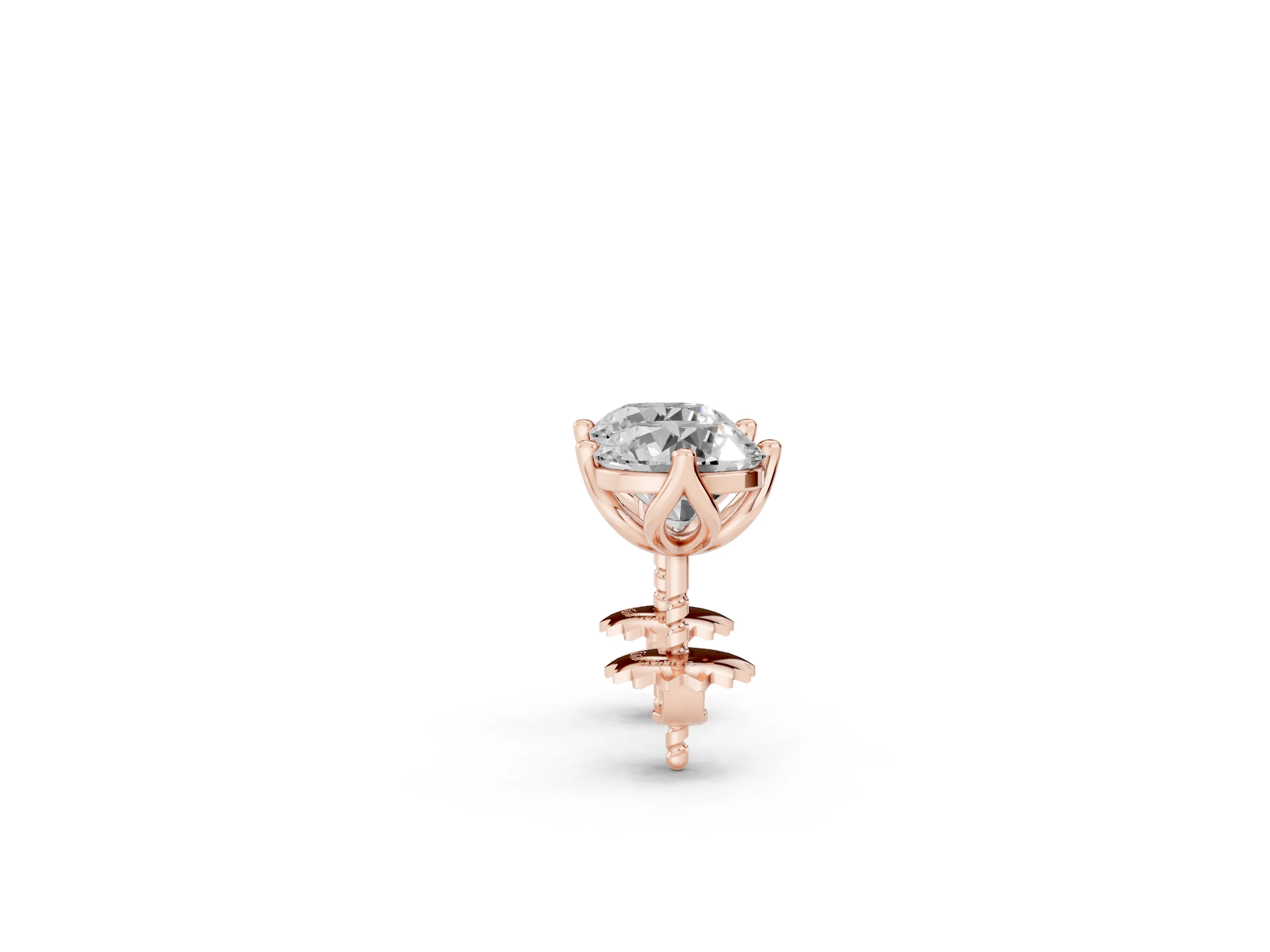 Round Diamond Flower Petal Solitaire Stud Earrings Set in Rose gold