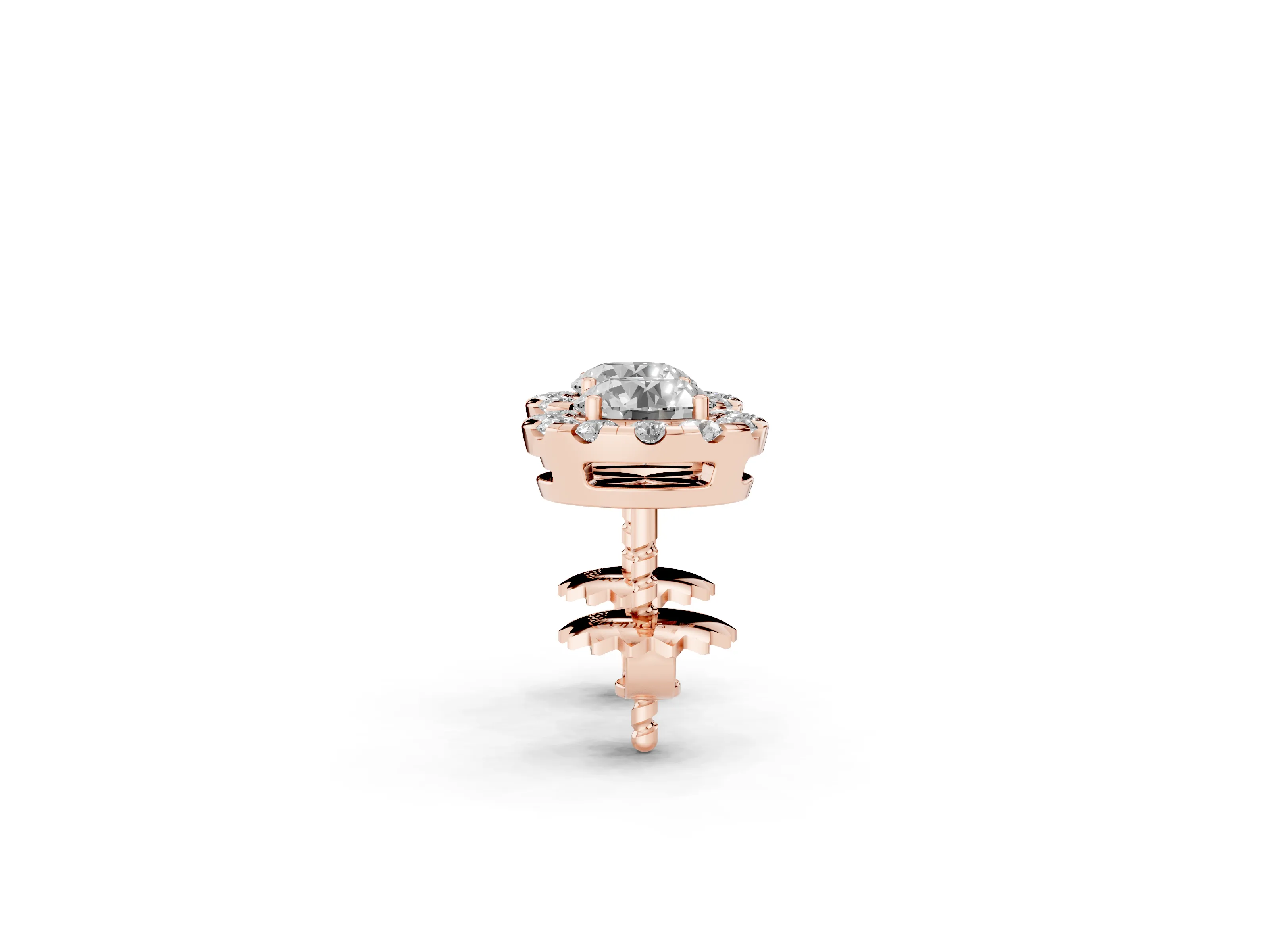 Round Lab-Grown Diamond Compact Halo Stud Earrings | Low Setting | Rose Gold