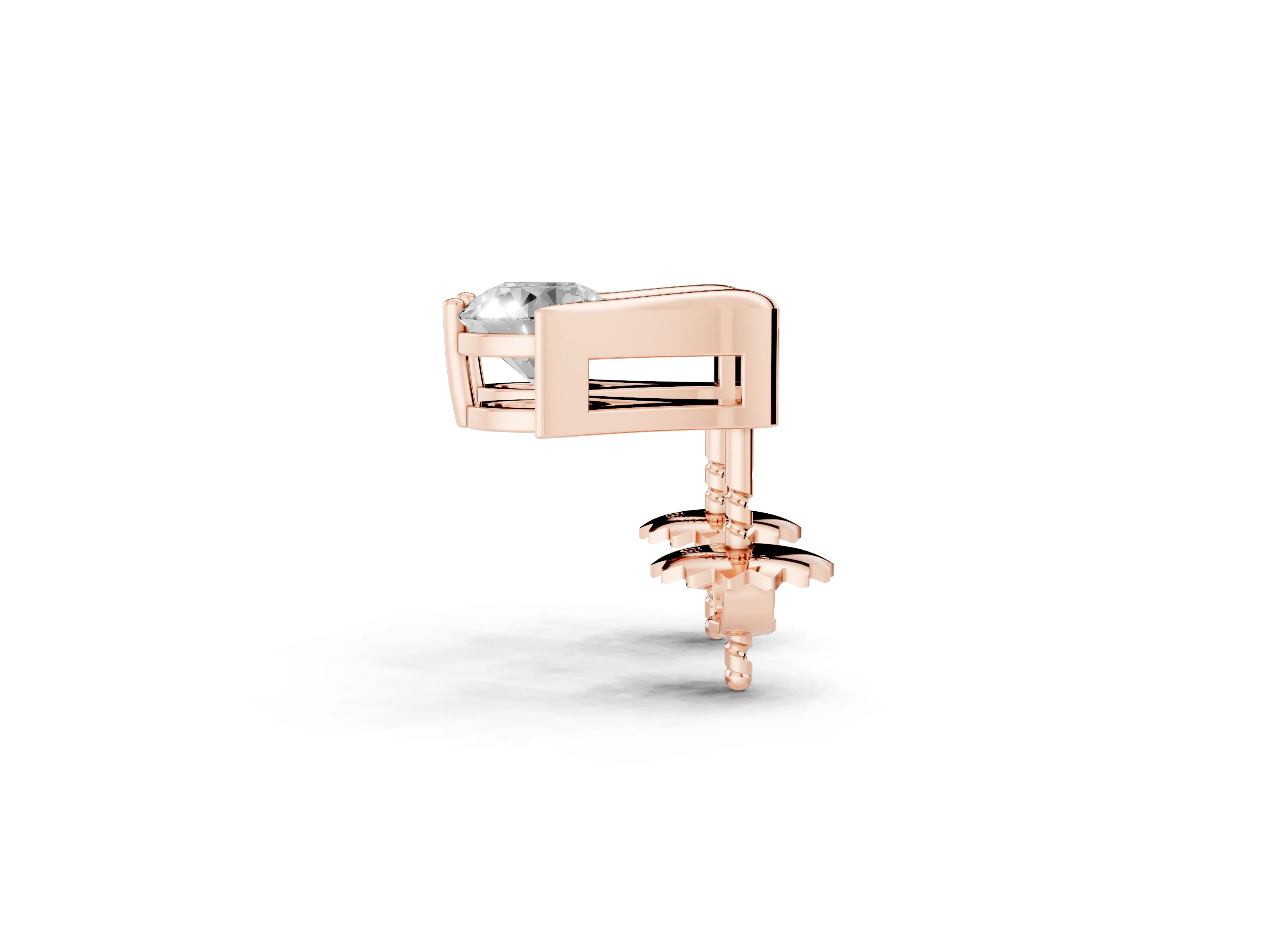 Round Diamond Inverted V Stud Earrings Set in Rose gold