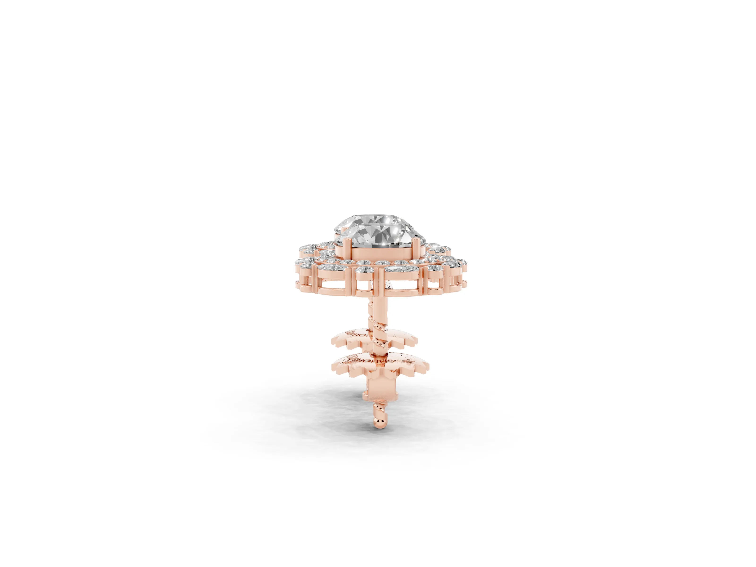 Round Lab-Grown Diamond Double Halo Stud Earrings | Marquise Accents | Rose Gold