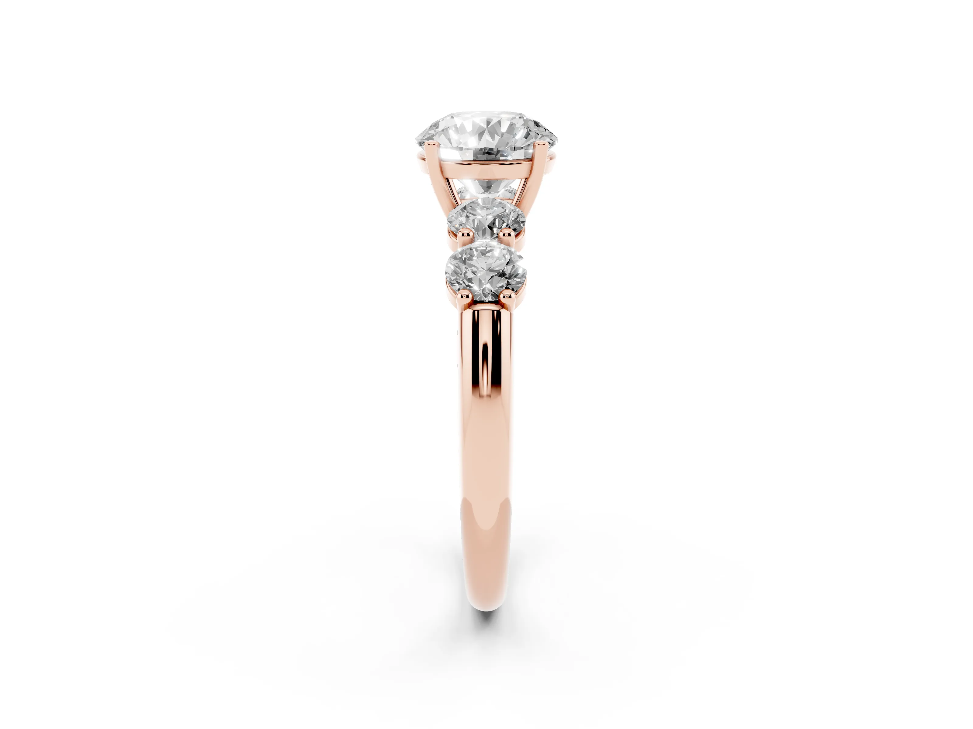 Round Cut Diamond Five-Stone Prong Set Ring Set in Rose gold with Classic Band