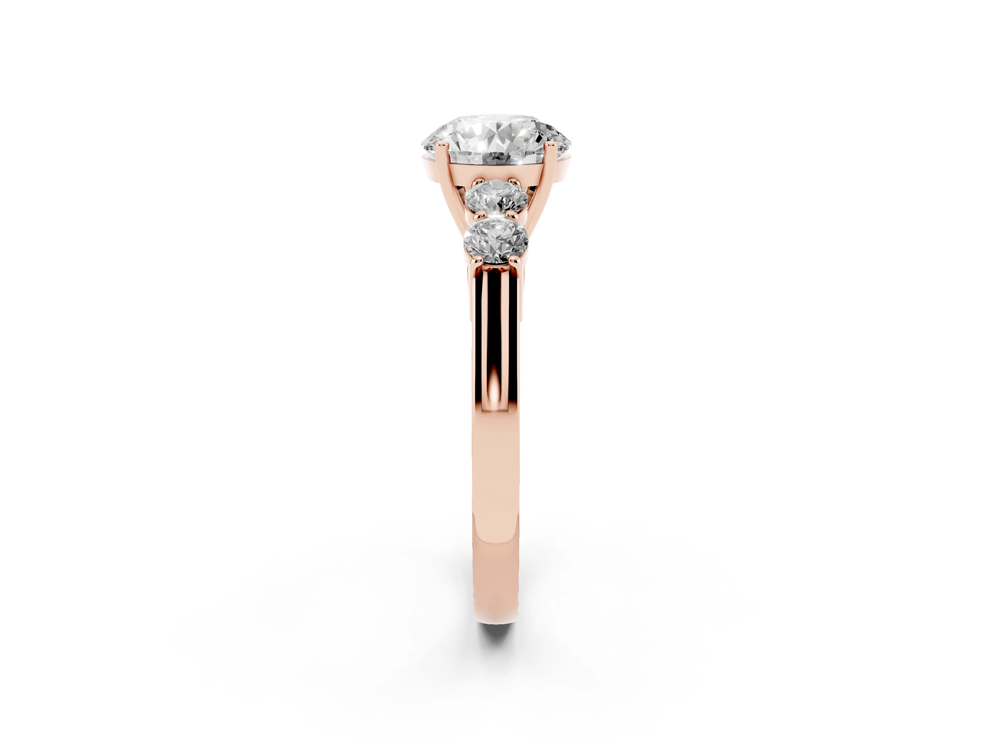 Round Cut Diamond Five-Stone Prong Set Band Ring Set in Rose gold with Polished Band