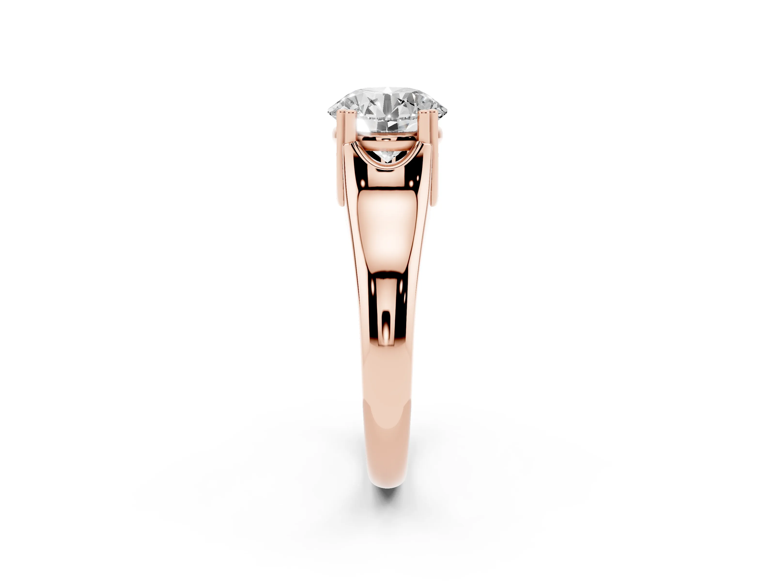 Round Cut Diamond Solitaire Ring Set in Rose gold with Wide Band and Prong Setting