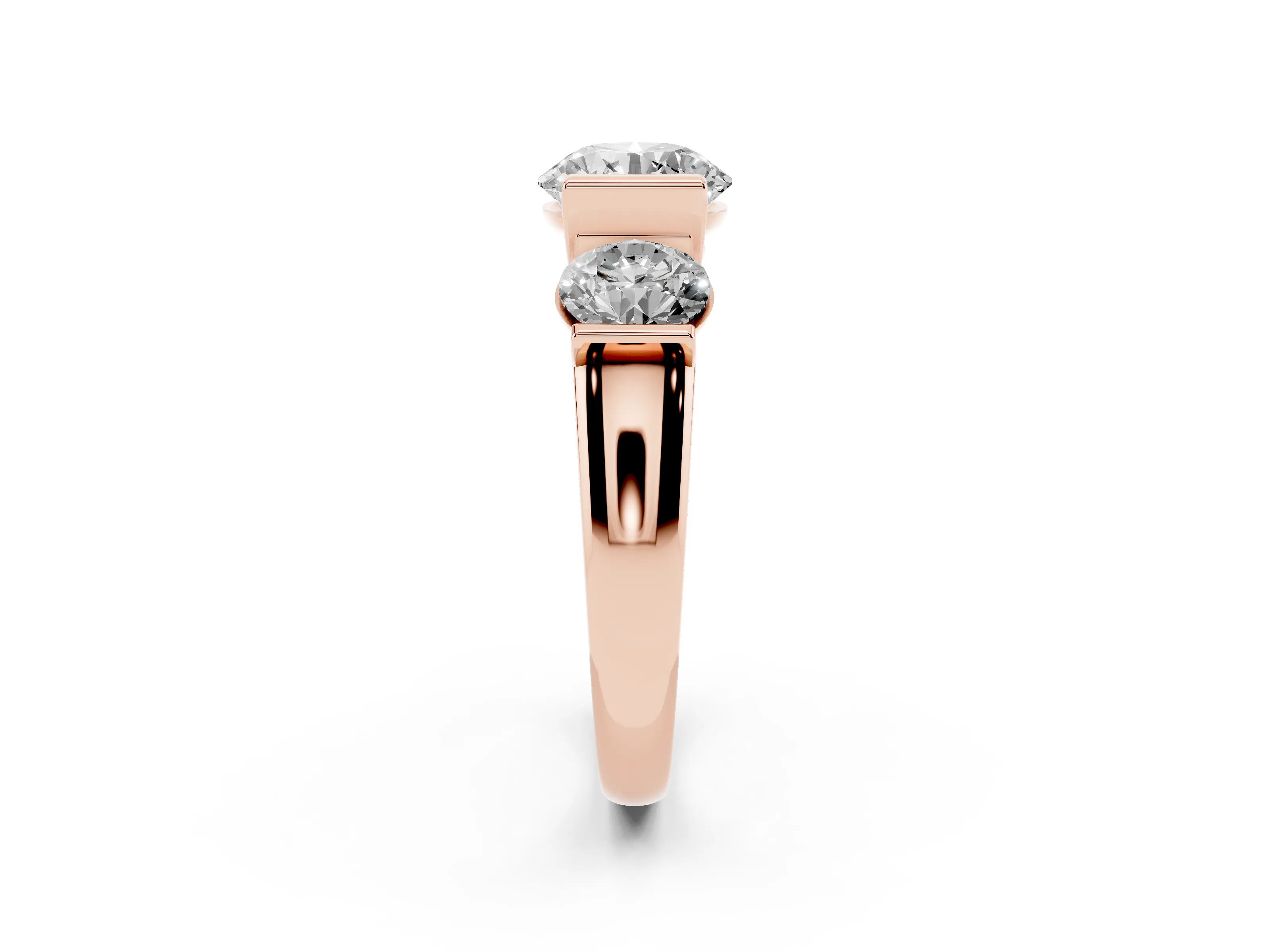 Round Cut Diamond Three-Stone Channel Set Ring Set in Rose gold
