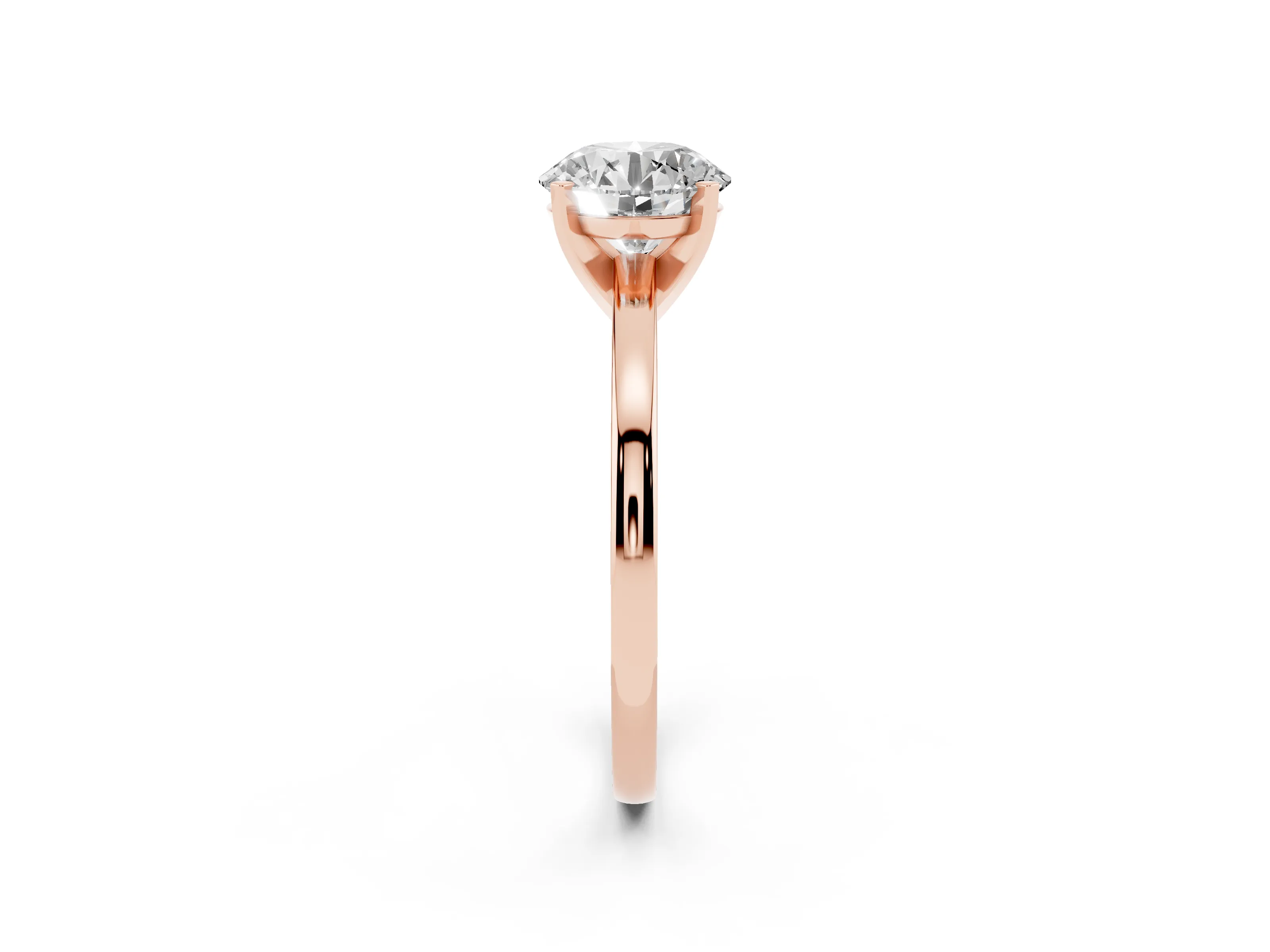 Round Cut Diamond Solitaire Engagement Ring Set in Rose gold with Prong Setting on a Classic Band
