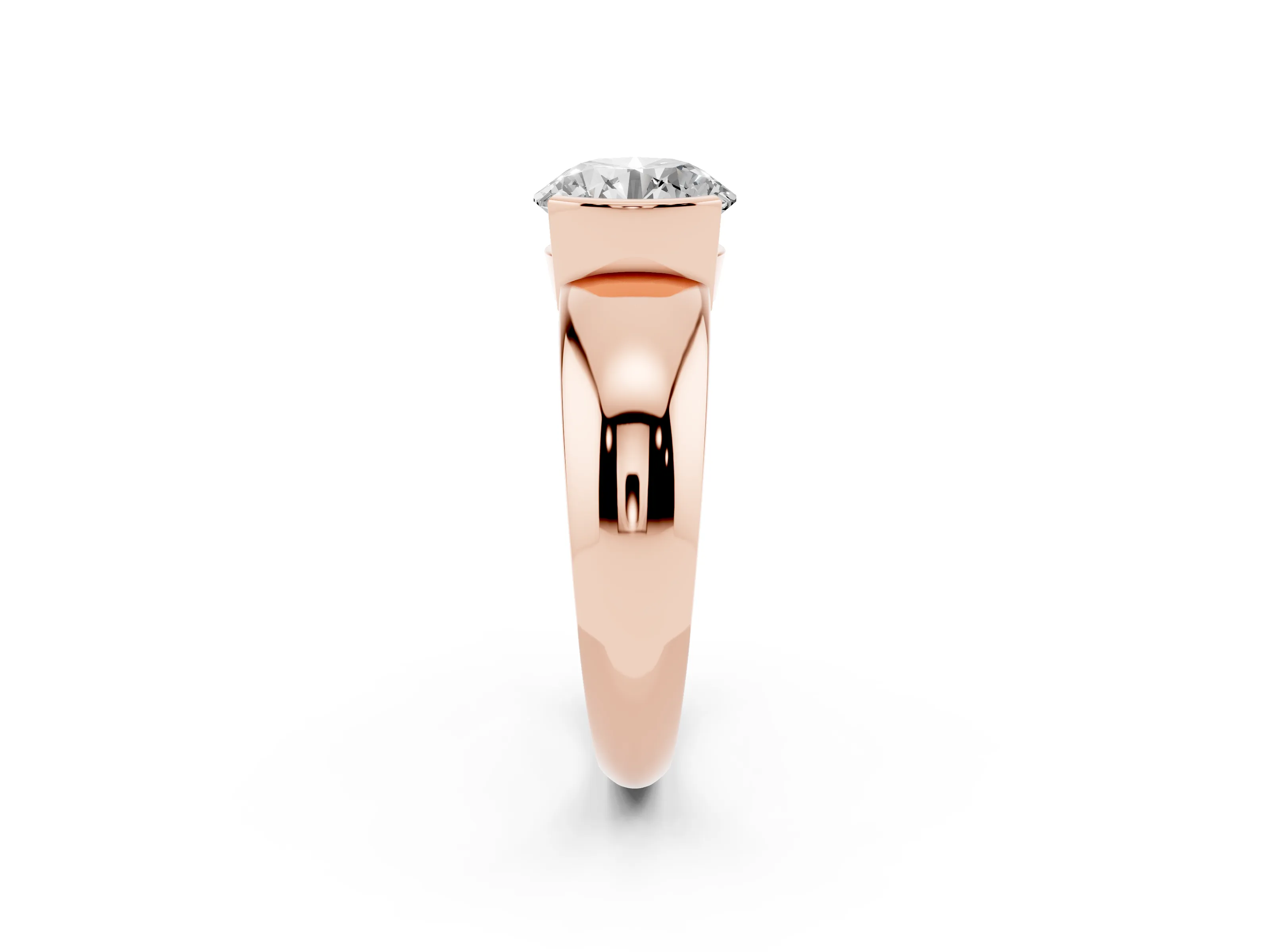 Round Cut Diamond Solitaire Tension Set Ring Set in Rose gold with Wide Band