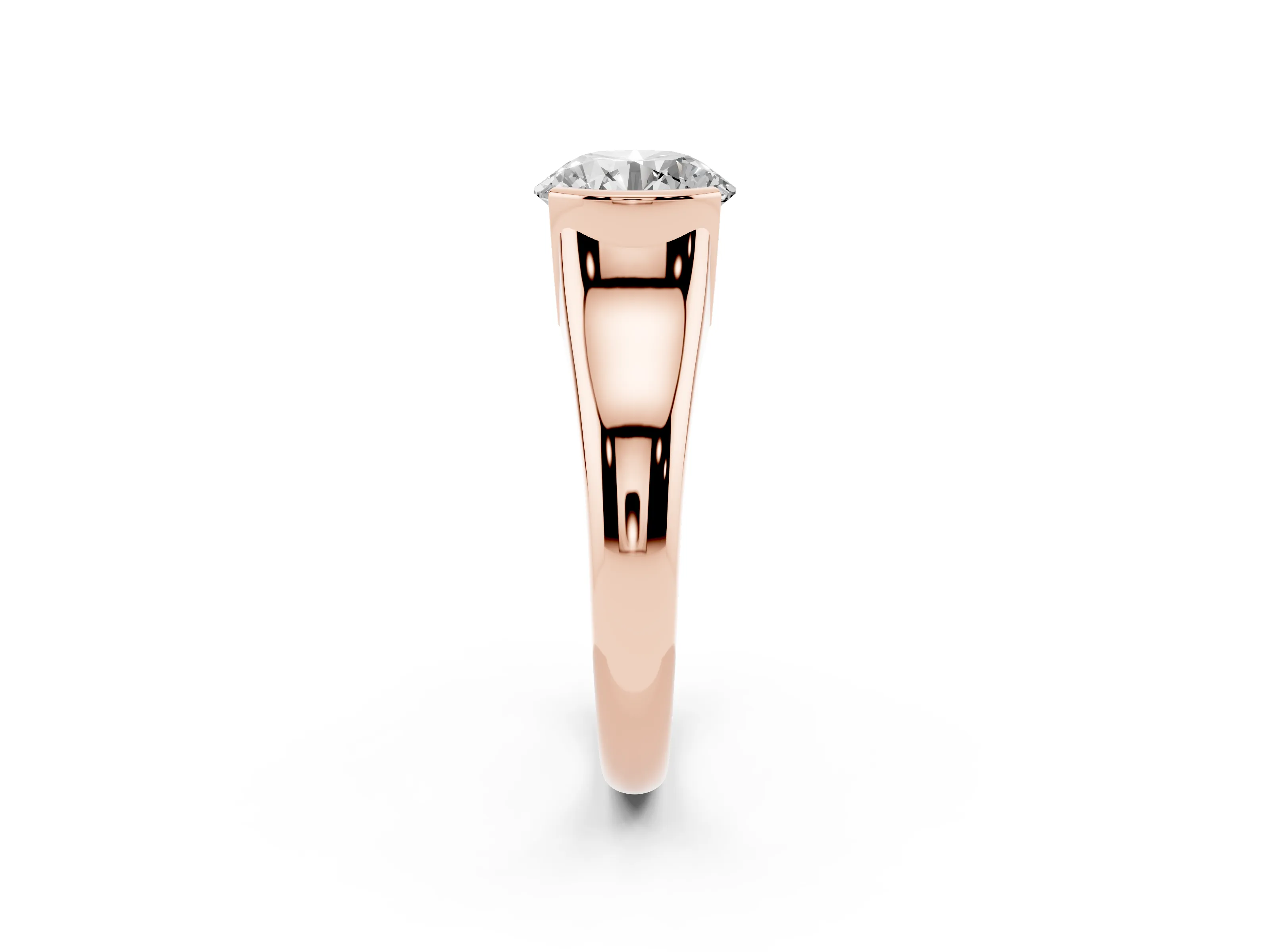 Round Cut Diamond Solitaire Tension Set Ring Set in Rose gold with Split Shank Band