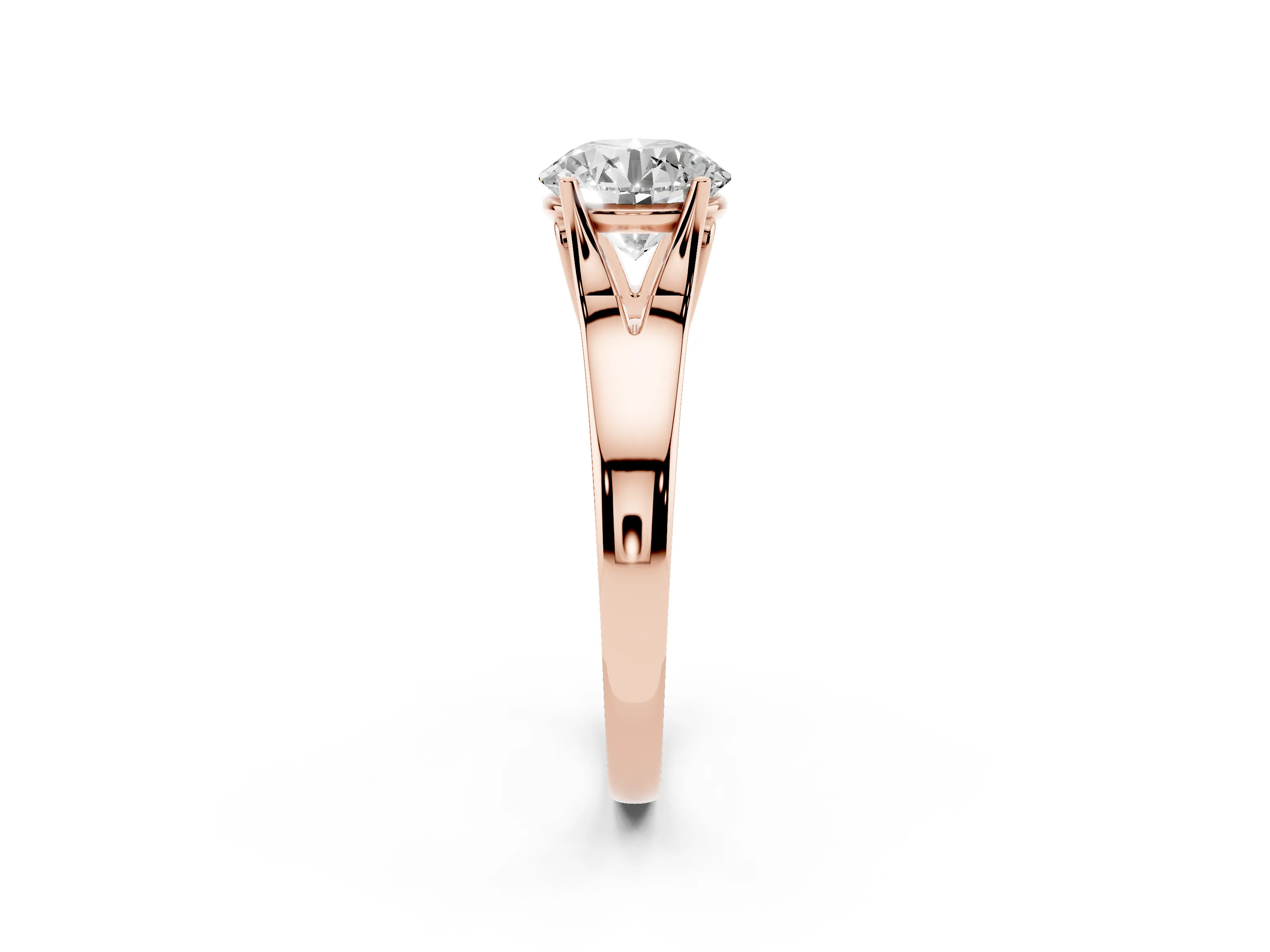 Round Cut Diamond Solitaire Ring Set in Rose gold with Arched Cathedral Band and Prong Setting