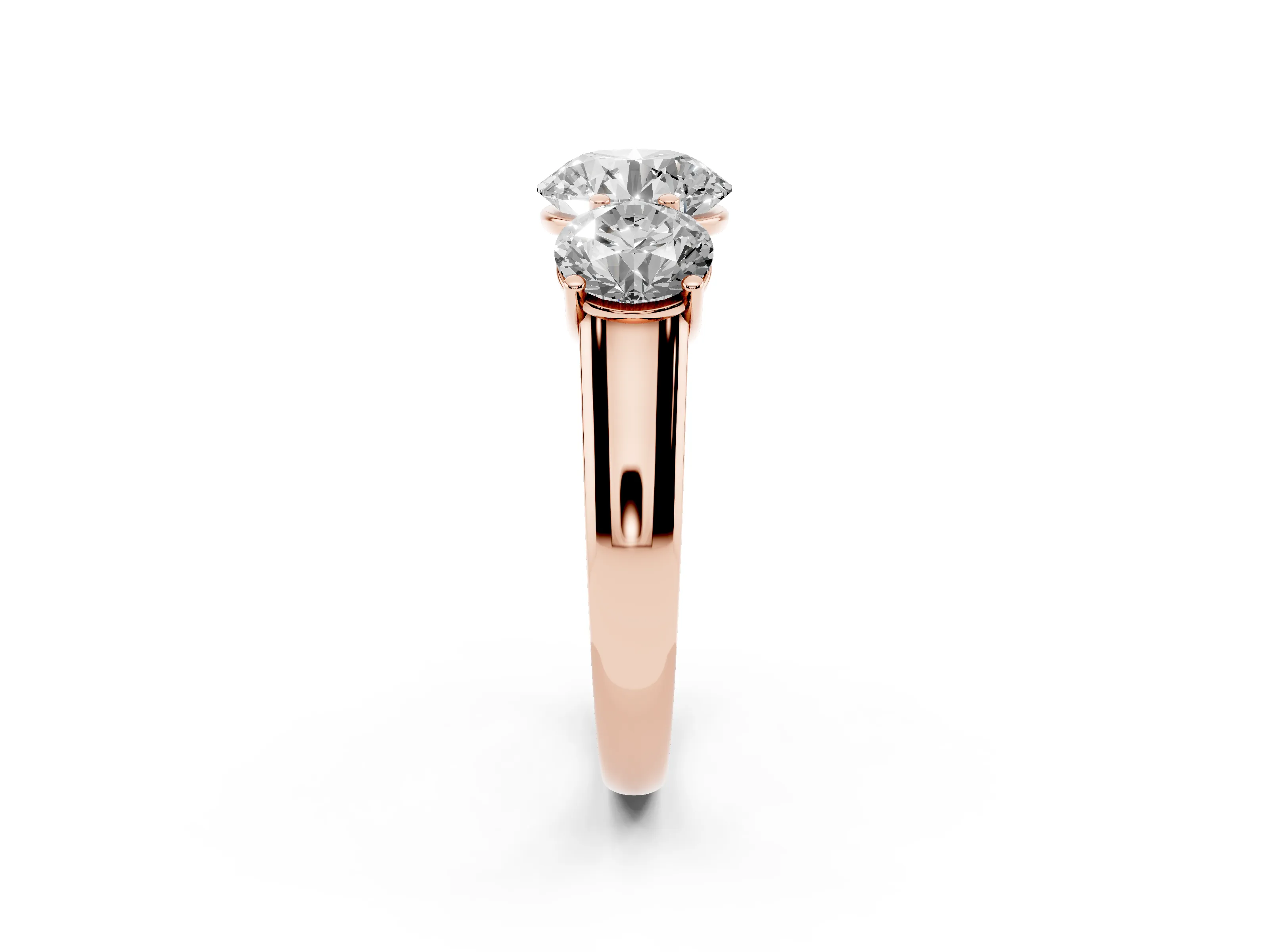 Round Cut Diamond Three-Stone Ring Set in Rose gold with Plain Polished Band