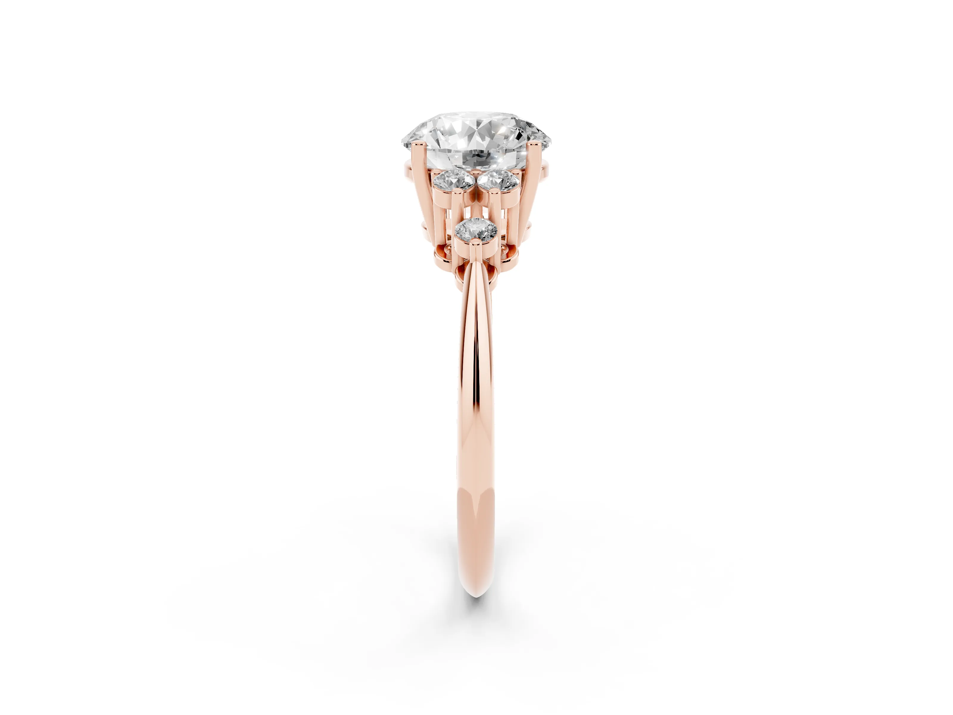 Round Cut Diamond Cluster Ring Set in Rose gold with Plain Band and Prong Setting