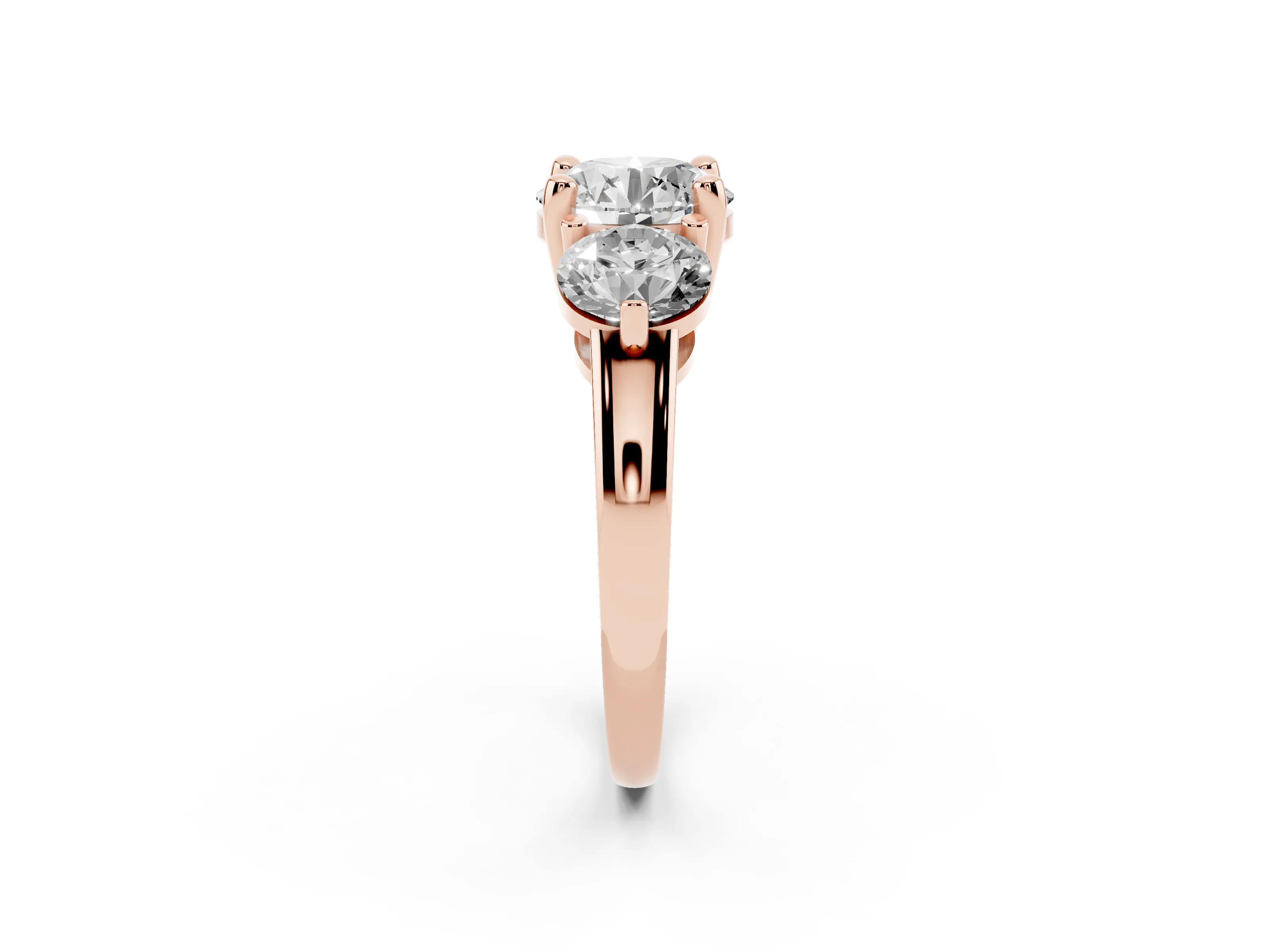 Round Cut Diamond Three-Stone Ring Set in Rose gold with Prong Setting and Classic Band