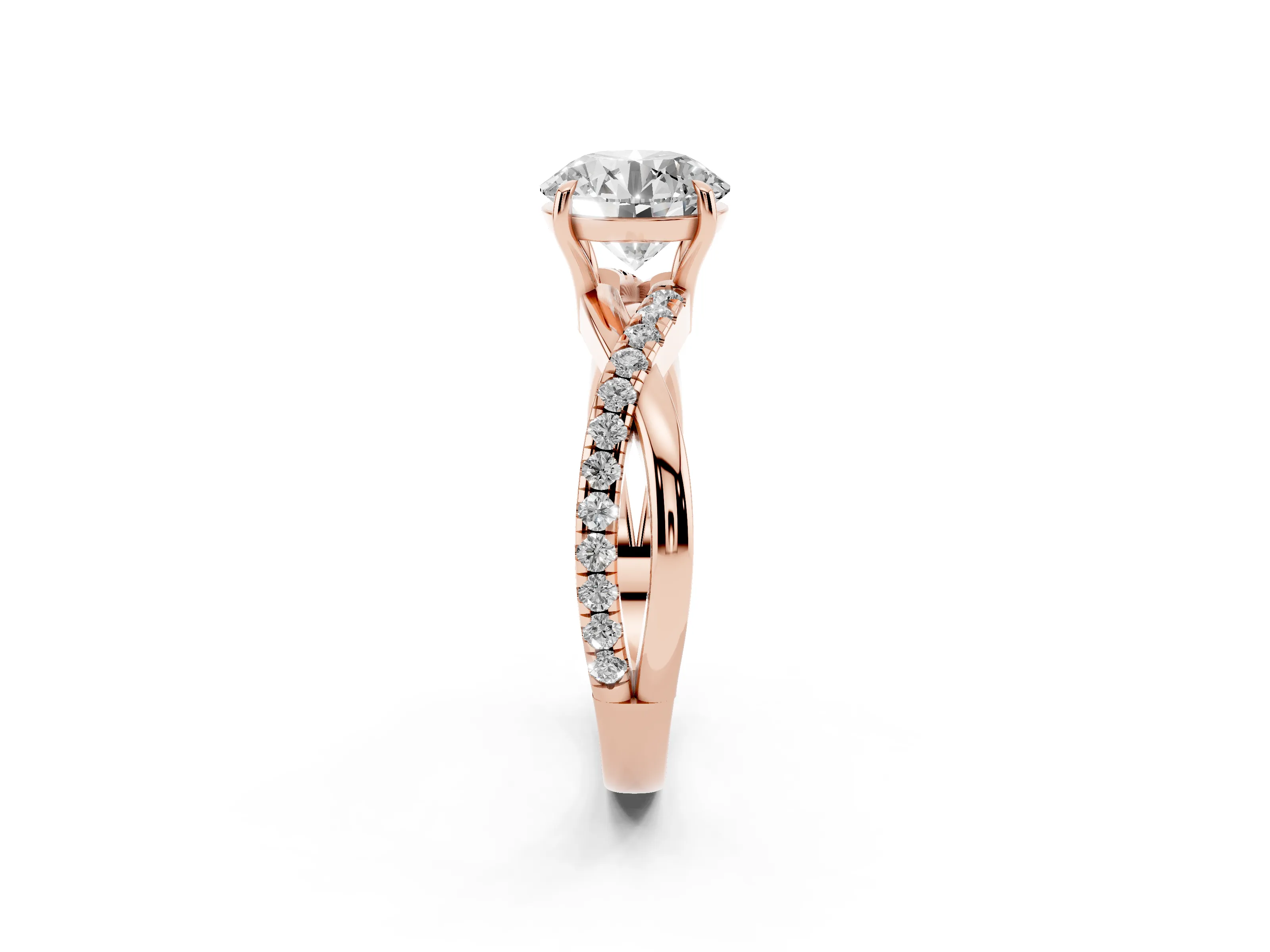 Round Cut Diamond Twisted Pavé Band Ring Set in Rose gold with Prong Setting
