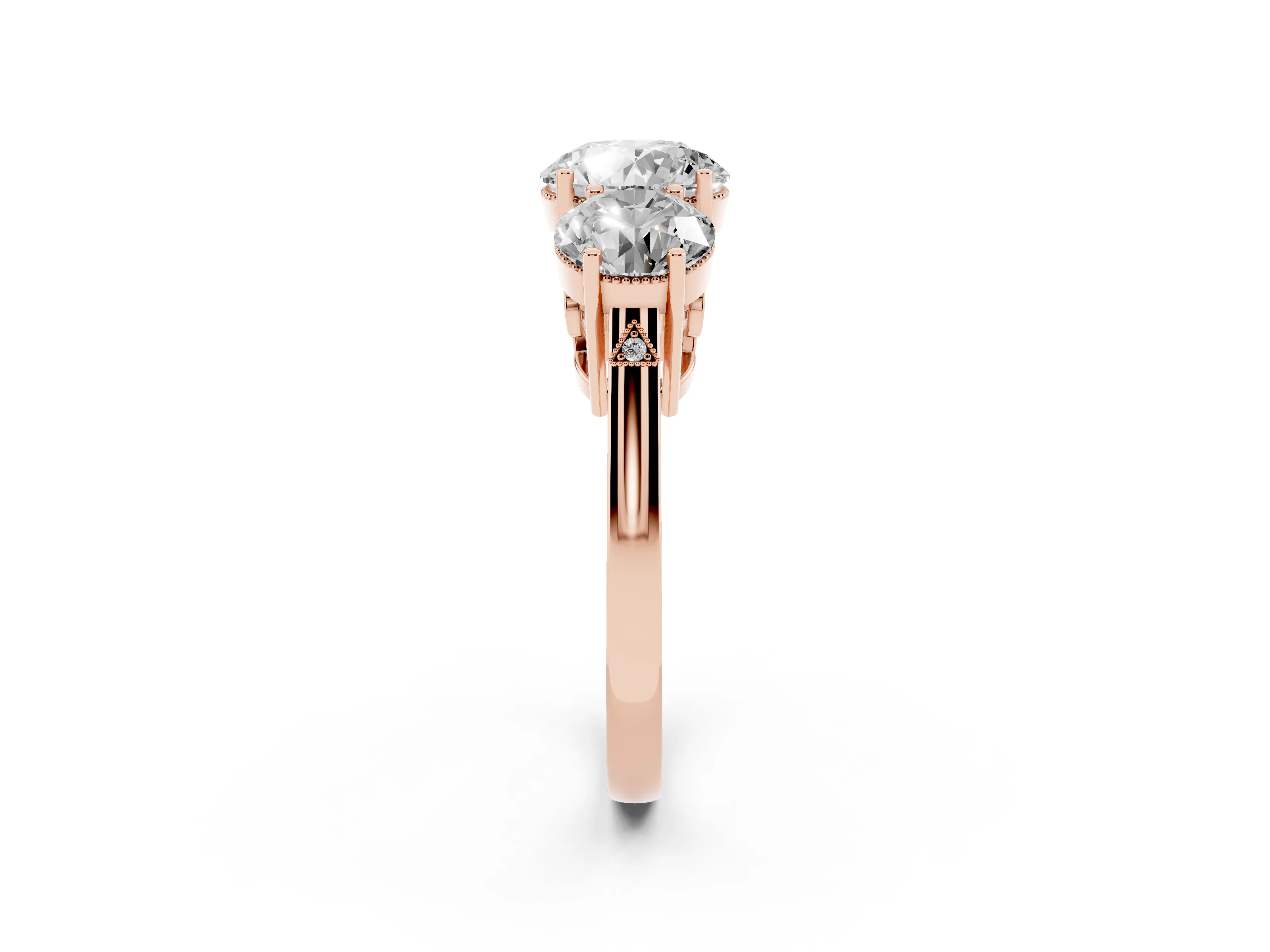 Round Cut Diamond Three-Stone Engagement Ring Set in Rose gold with Polished Band
