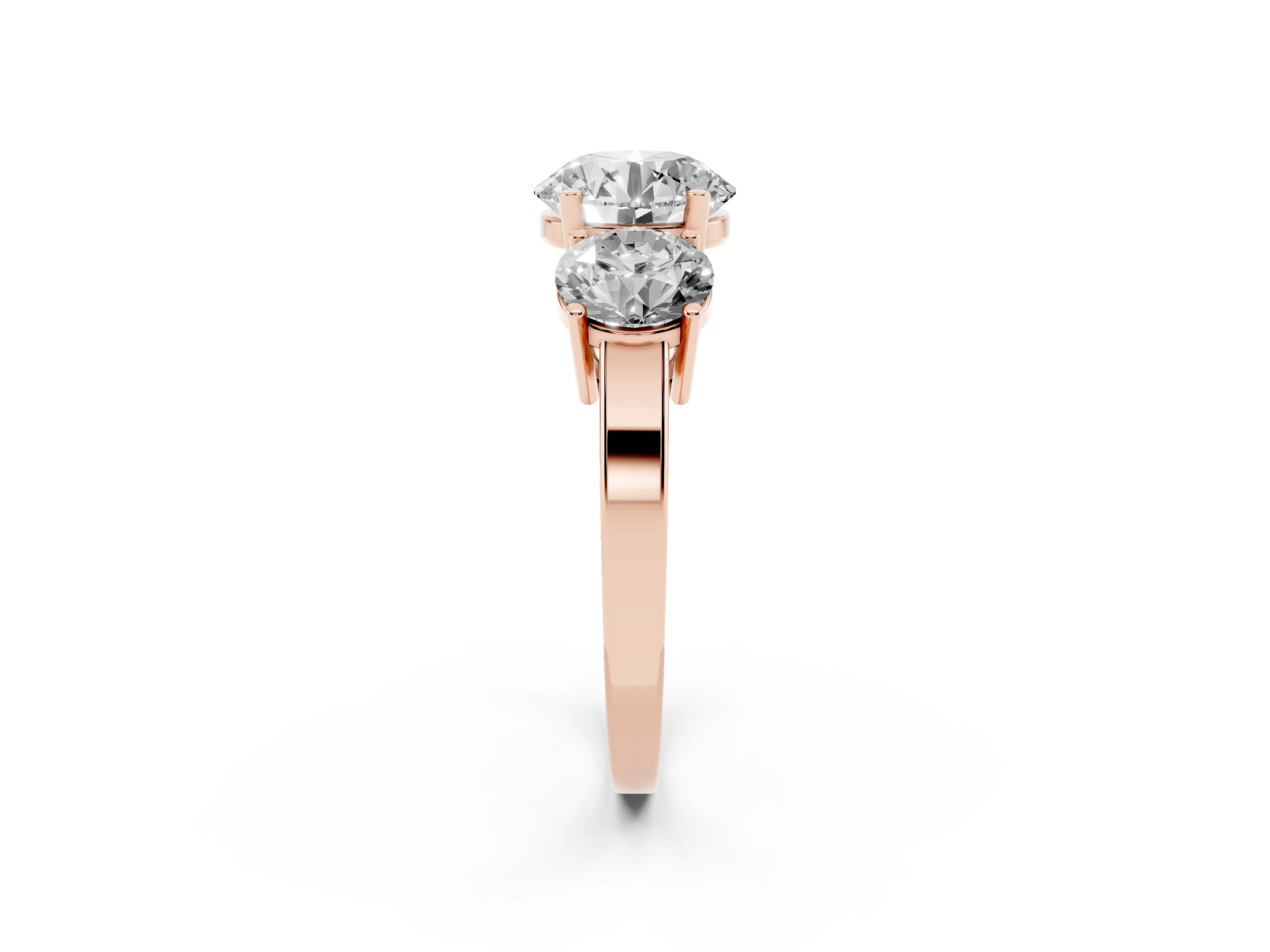 Round Cut Diamond Three-Stone Engagement Ring Set in Rose gold with Flat Band