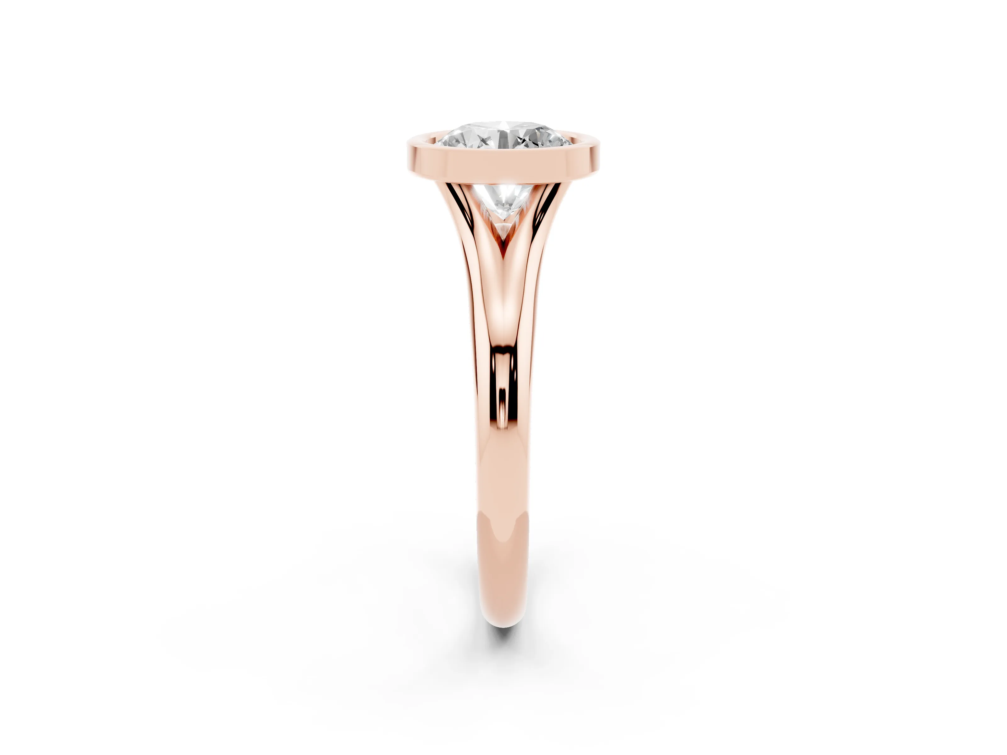 Bezel Set Round Cut Diamond Solitaire Ring Set in Rose gold with Smooth Band