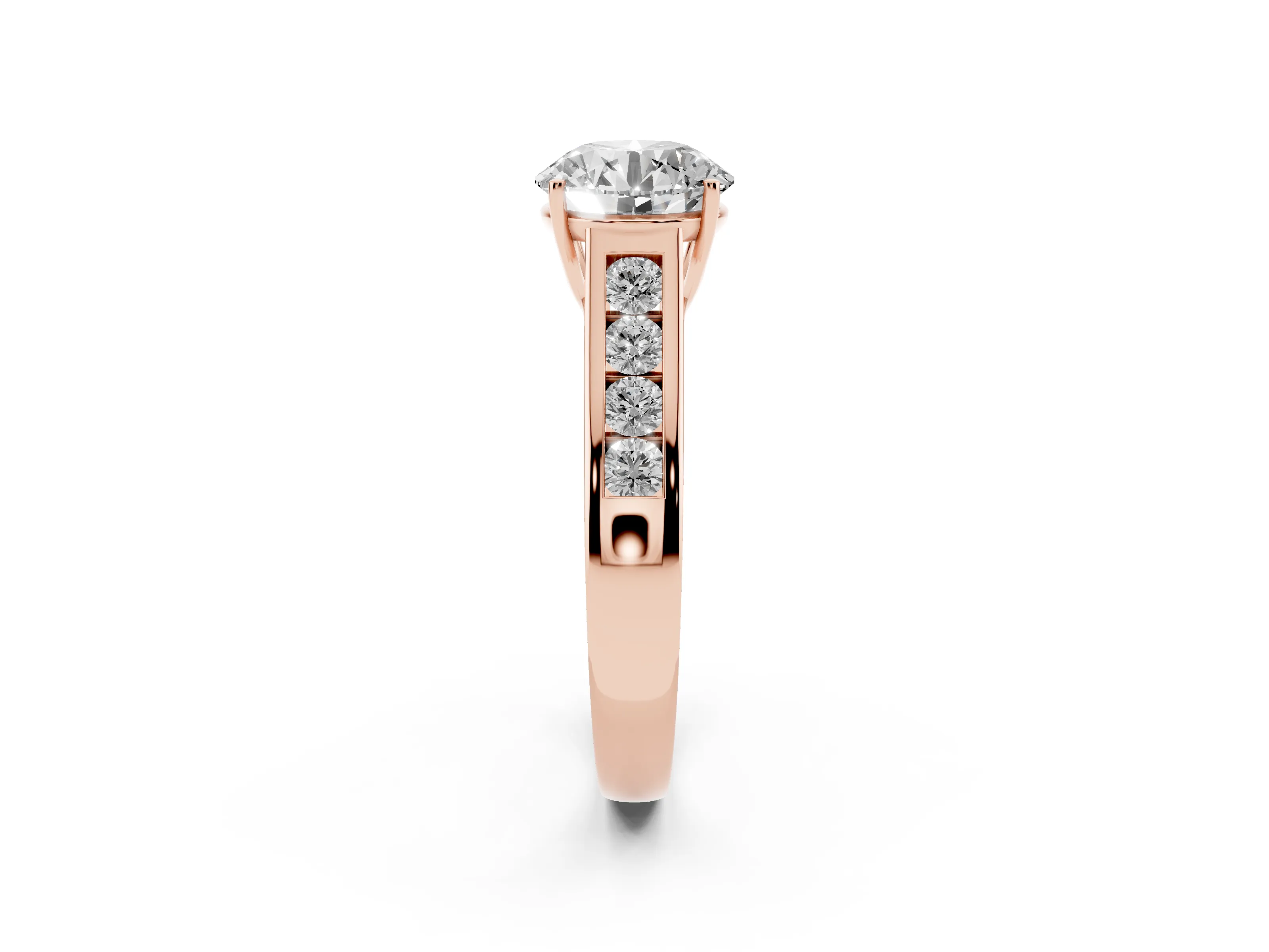 Round Cut Diamond Solitaire Channel-Set Engagement Ring Set in Rose gold with Prong Setting