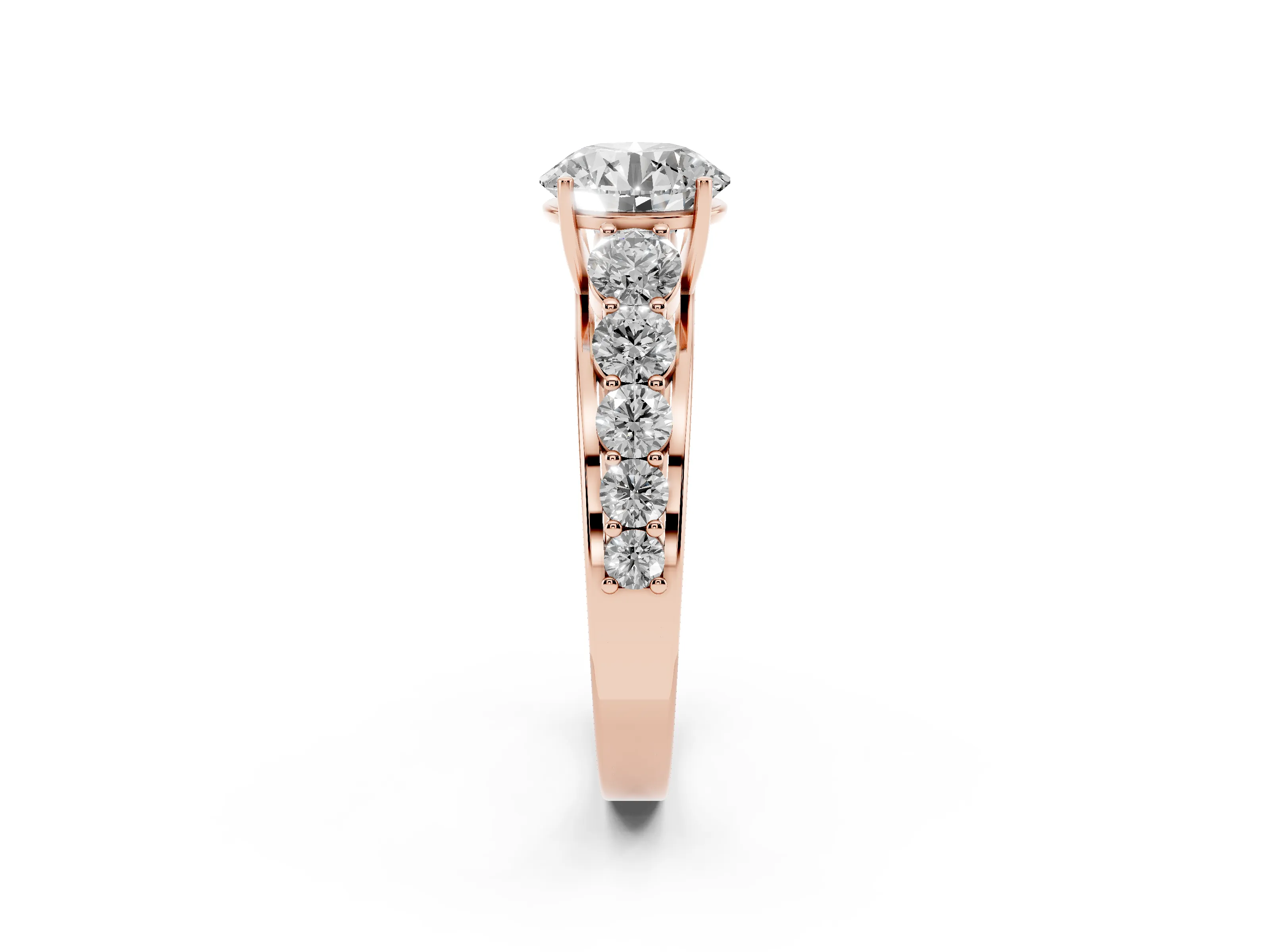 Round Cut Diamond Solitaire Ring Set in Rose gold with Pavé-Set Band and Prong Setting