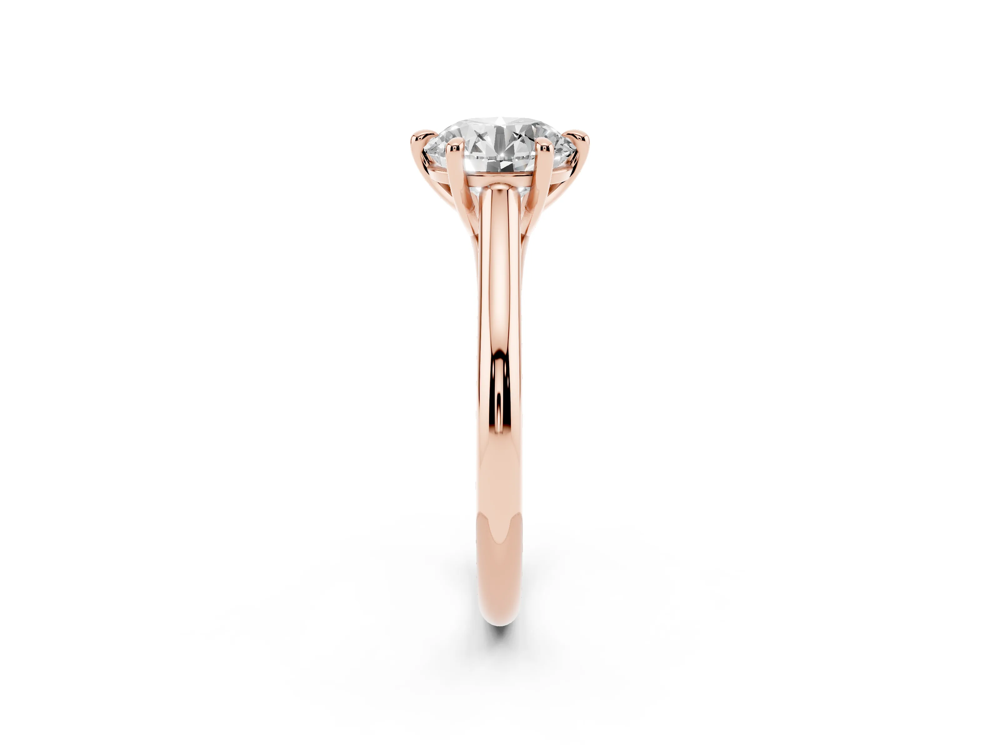 Round Cut Diamond Solitaire Engagement Ring Set in Rose gold with Prong Setting and Plain Classic Band