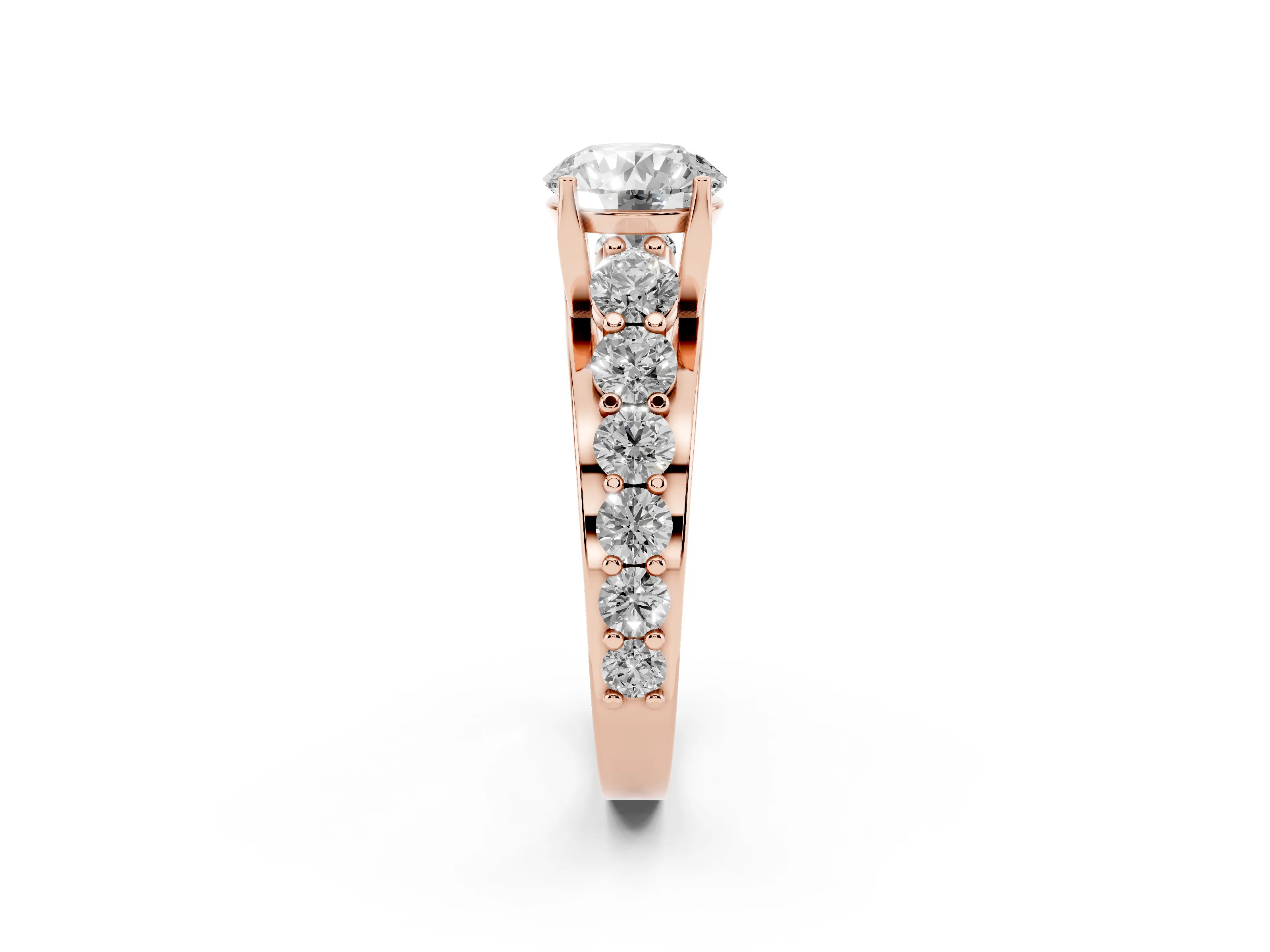 Round Cut Diamond Pavé Engagement Ring Set in Rose gold with Prong Setting