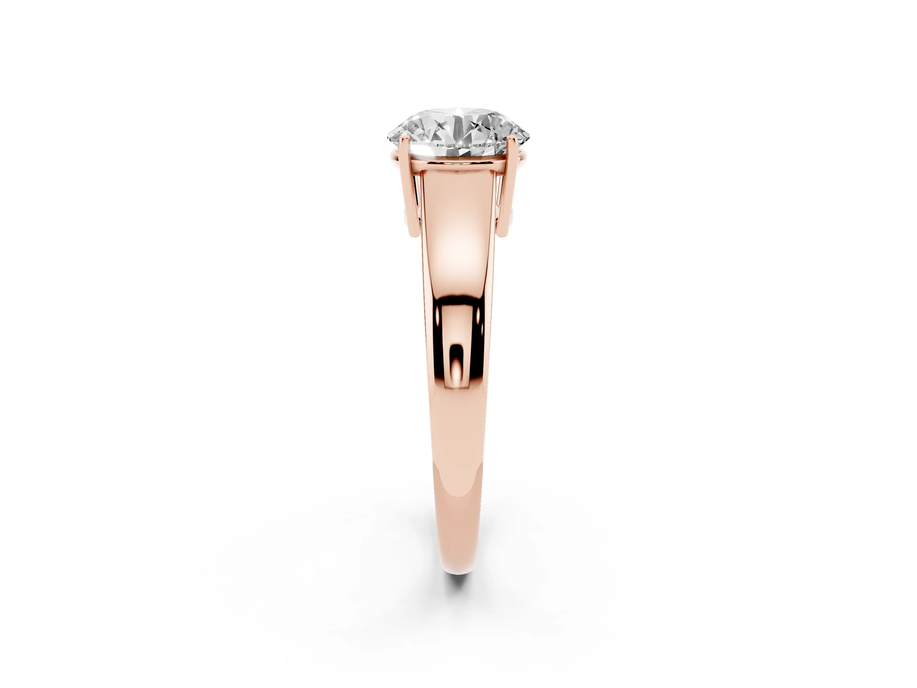 Round Cut Diamond Solitaire Ring Set in Rose gold with Tapered Band and Prong Setting