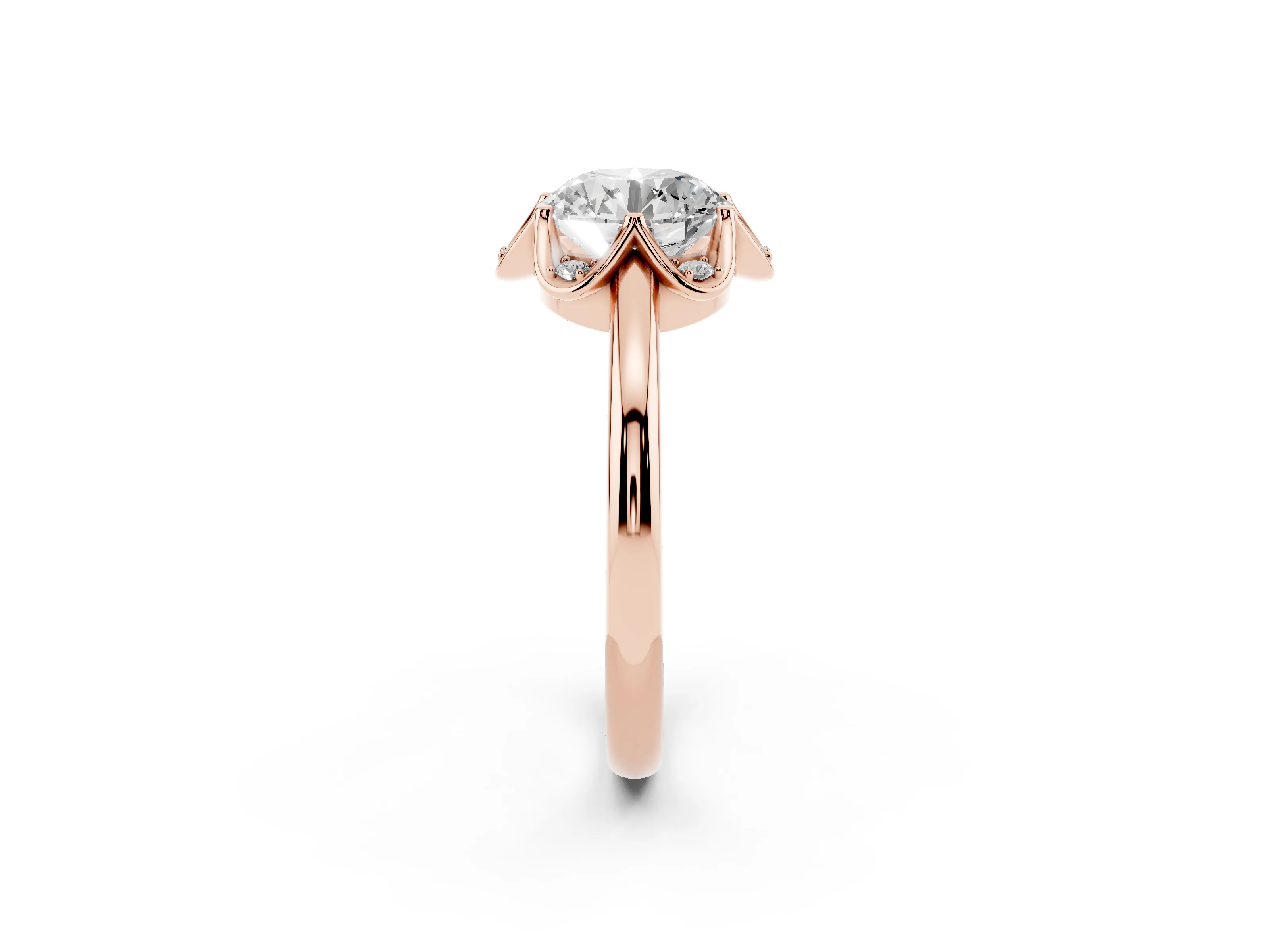 Round Cut Diamond Round Cluster Halo Ring Set in Rose gold with Solitaire Band and Prong Setting