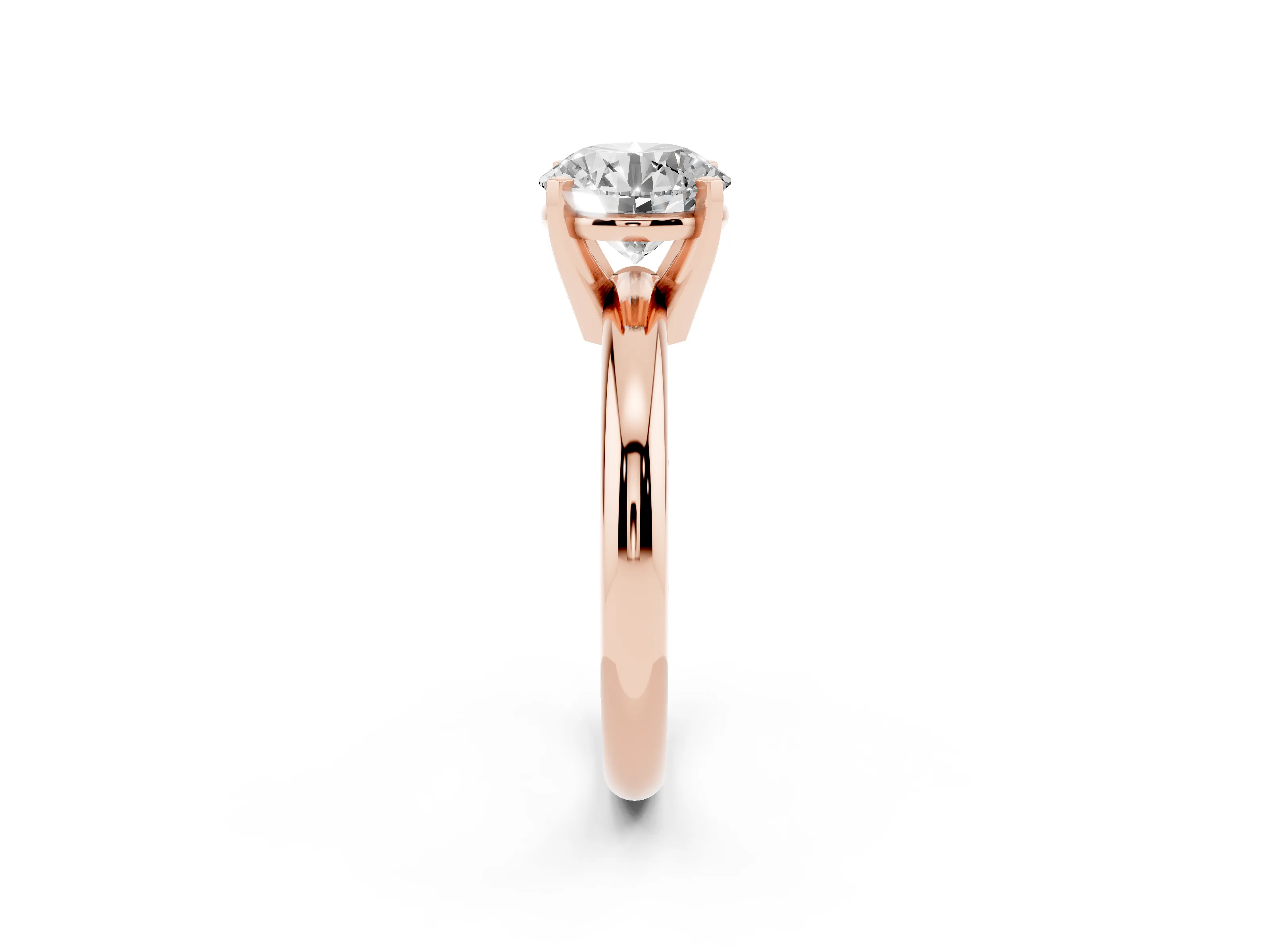 Round Cut Diamond Solitaire Engagement Ring Set in Rose gold with Round Band and Prong Setting