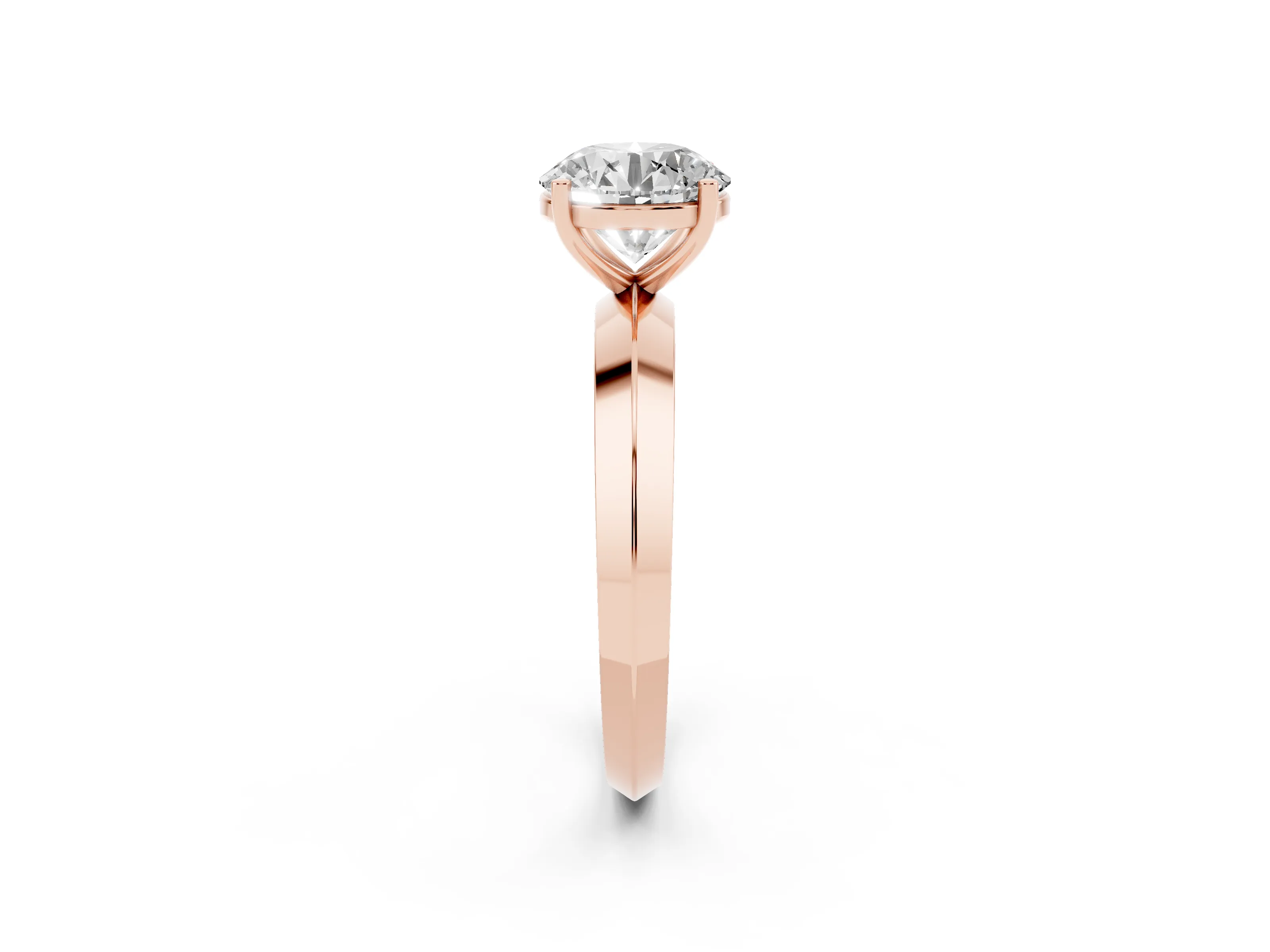 Round Cut Diamond Solitaire Engagement Ring Set in Rose gold with Flat Band and Prong Setting