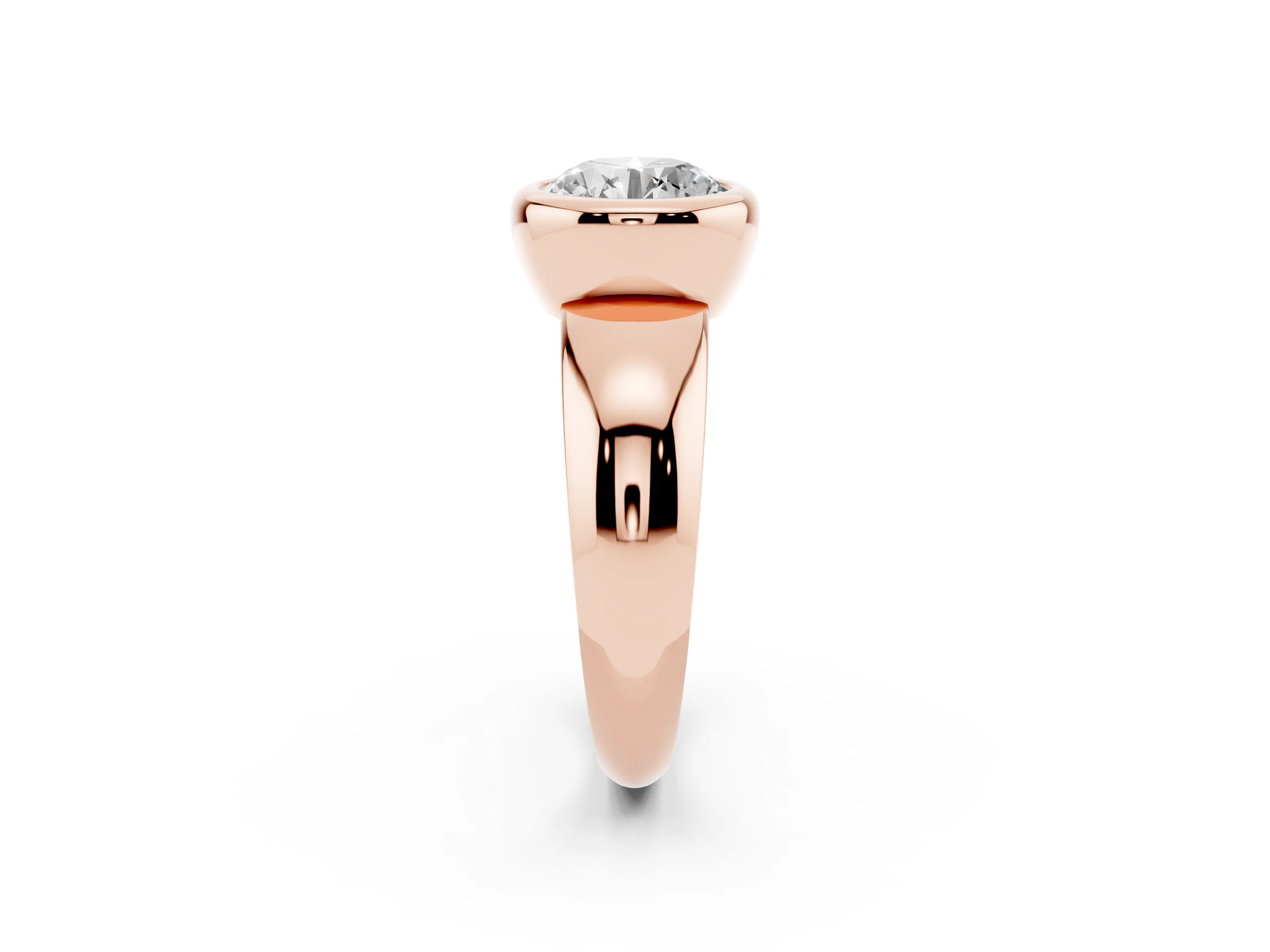 Bezel Set Round Cut Diamond Solitaire Ring Set in Rose gold with Wide Band