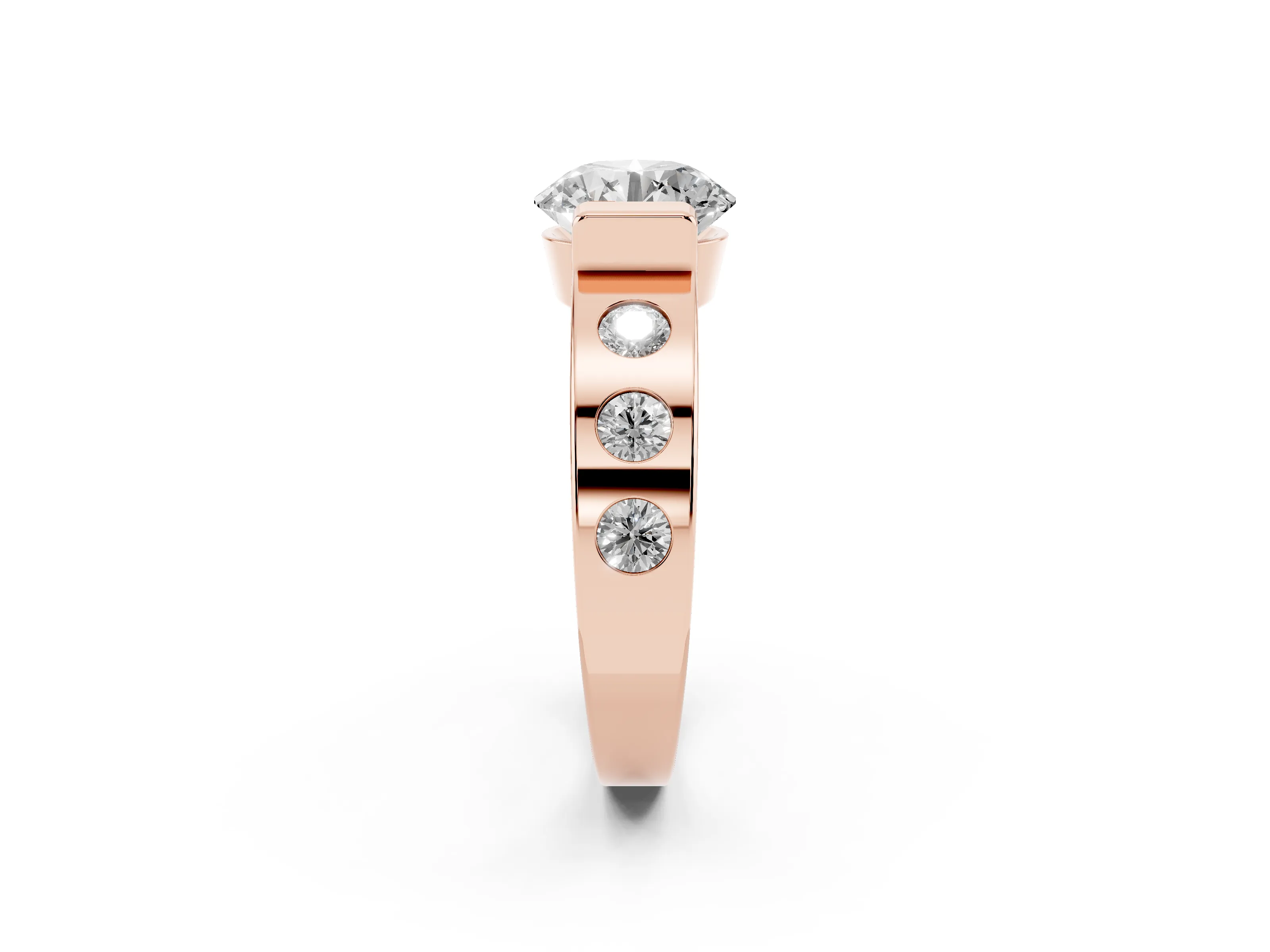 Round Cut Diamond Channel-Set Band Ring Set in Rose gold with Bezel Prong Setting