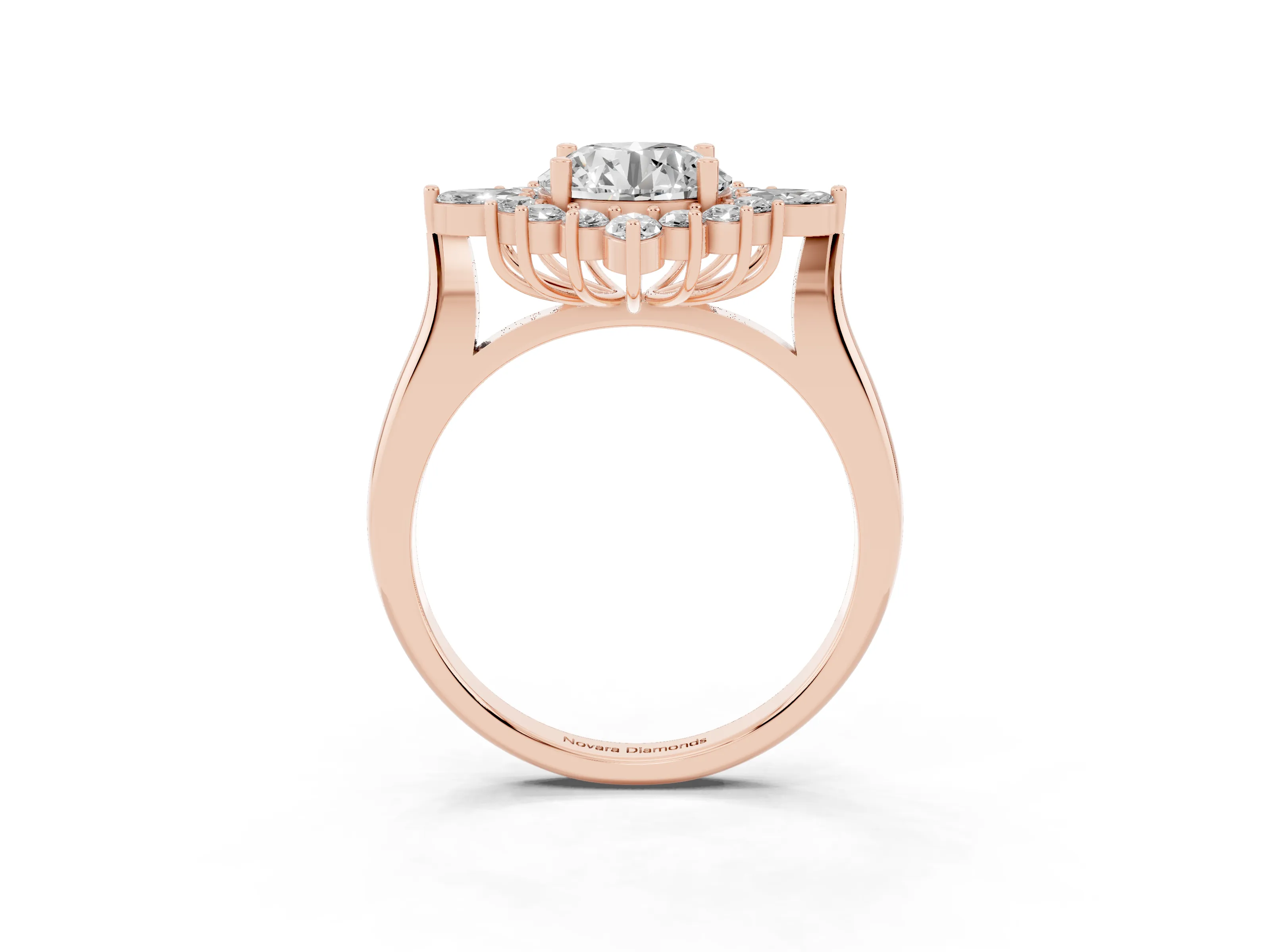 Round Cut Diamond Cluster Halo Ring Set in Rose gold with Marquise and Round Accents