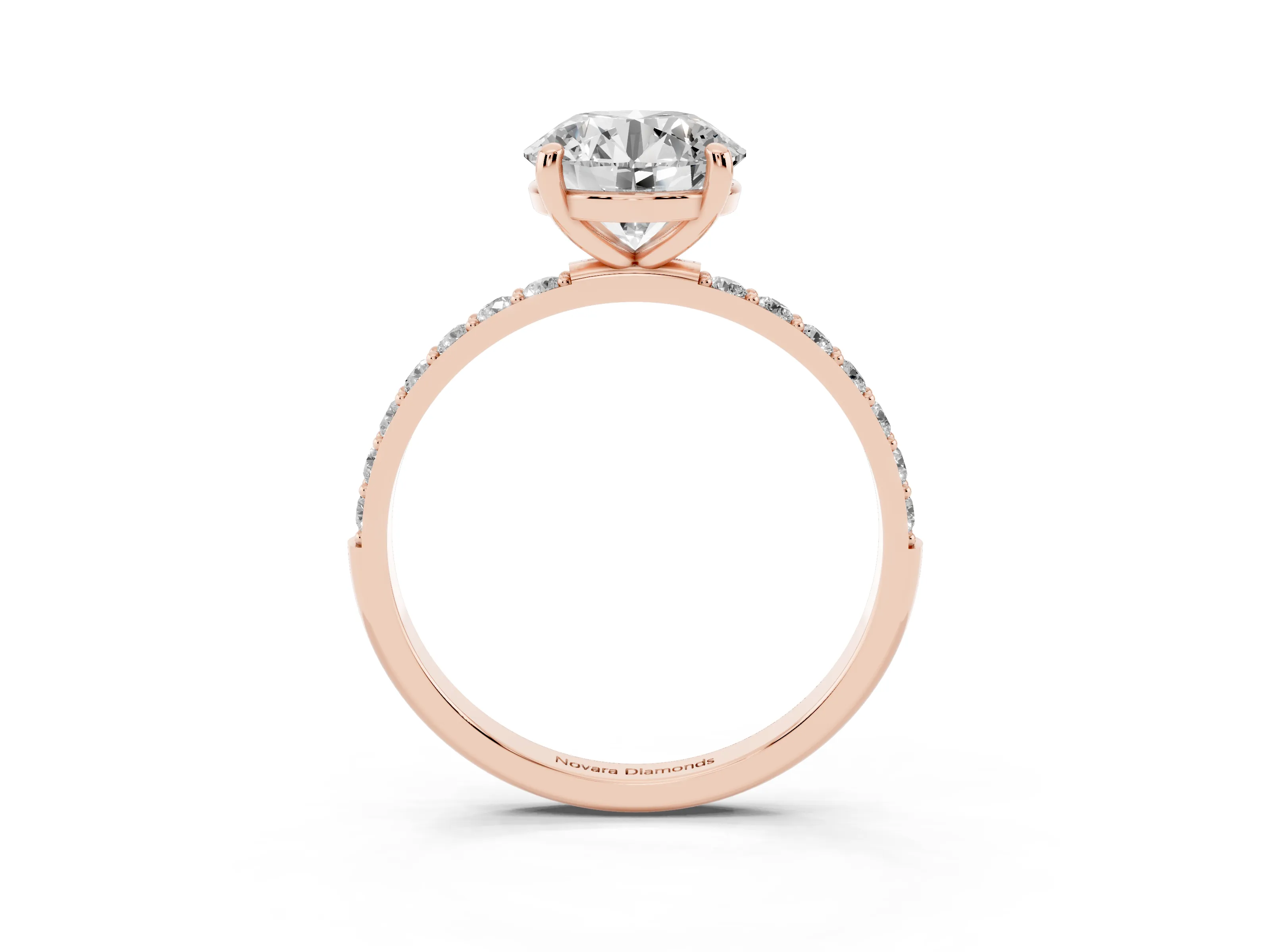 Round Cut Diamond Solitaire Ring Set in Rose gold with Round Pavé Band and Prong Setting