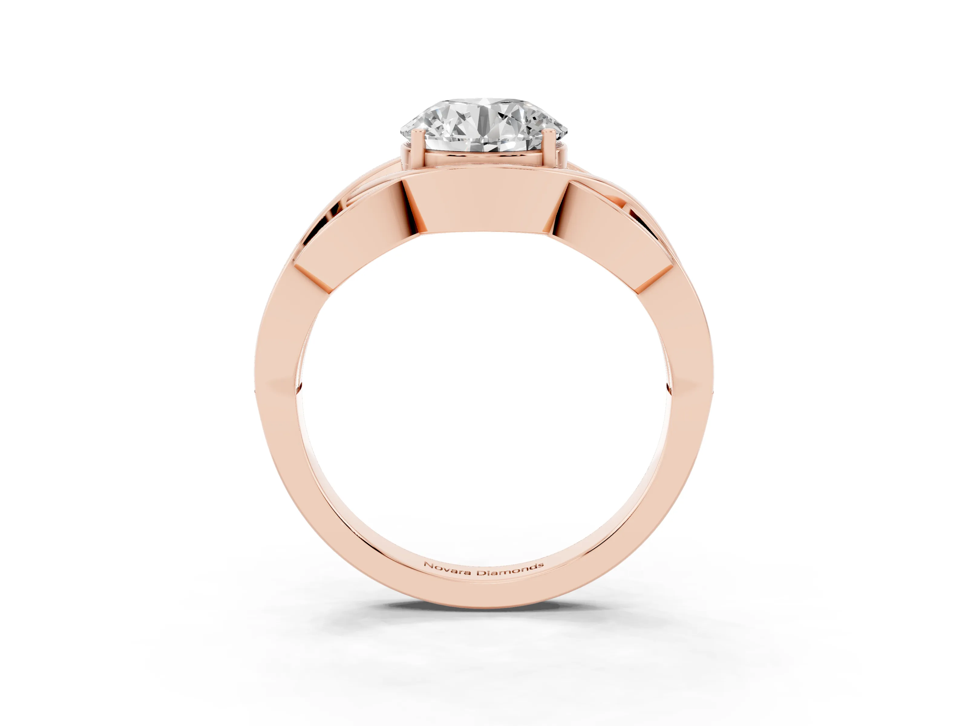 Round Cut Diamond Solitaire Ring Set in Rose gold with Intertwined Band