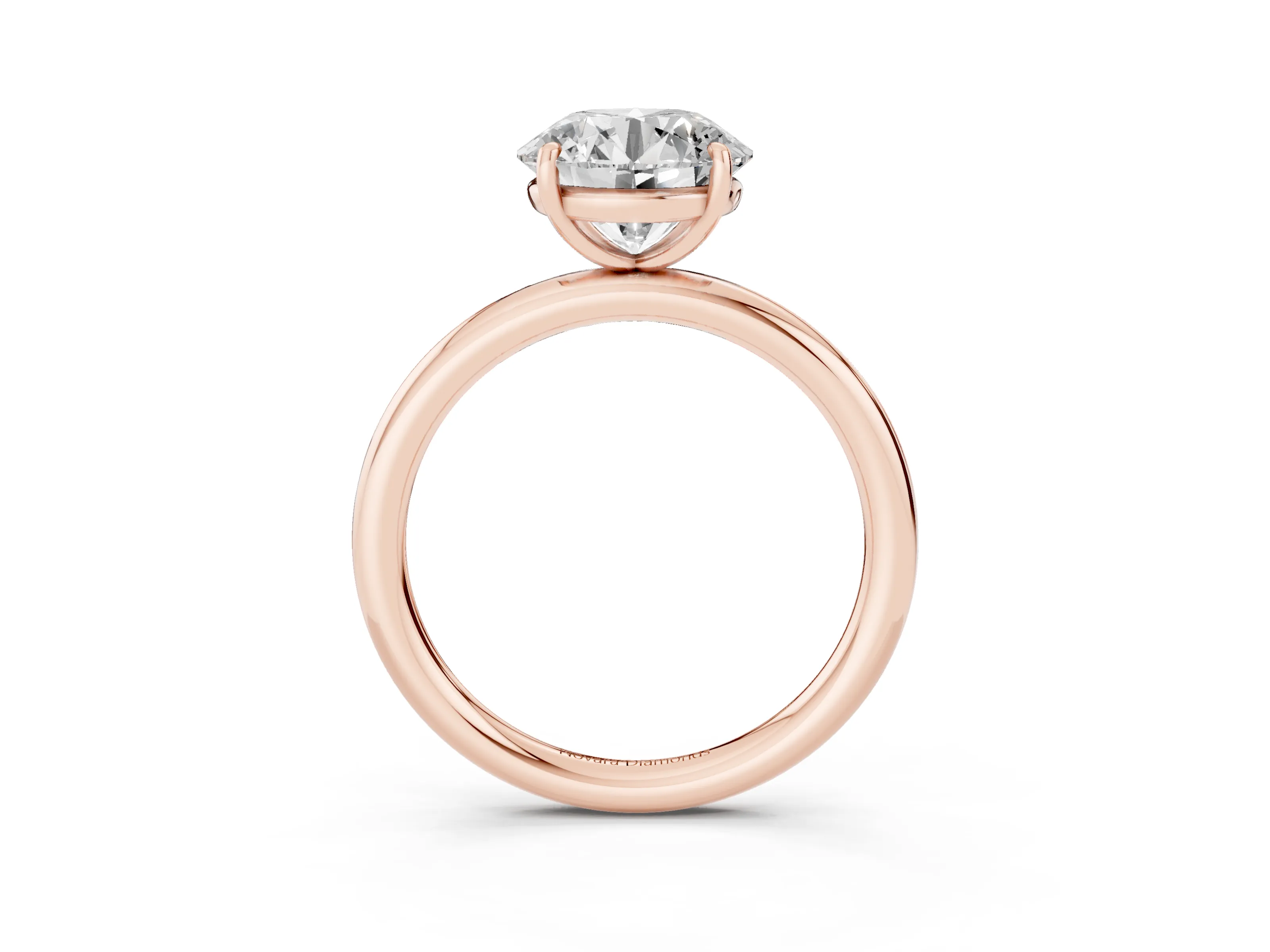 Round Cut Diamond Solitaire Ring Set in Rose gold with Prong Setting on a Polished Plain Band