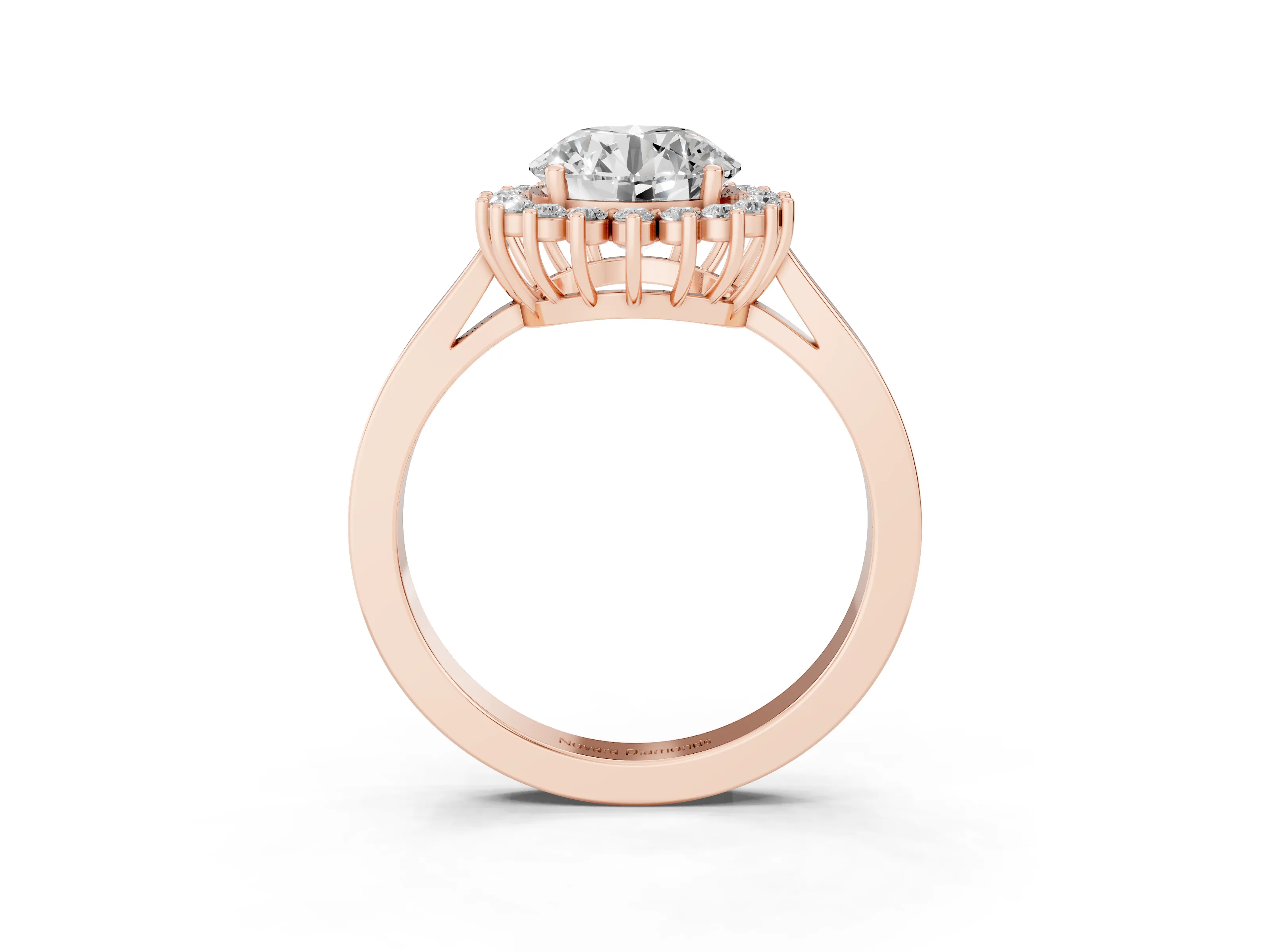Round Cut Diamond Halo Ring Set in Rose gold with Round Halo and Smooth Solitaire Band