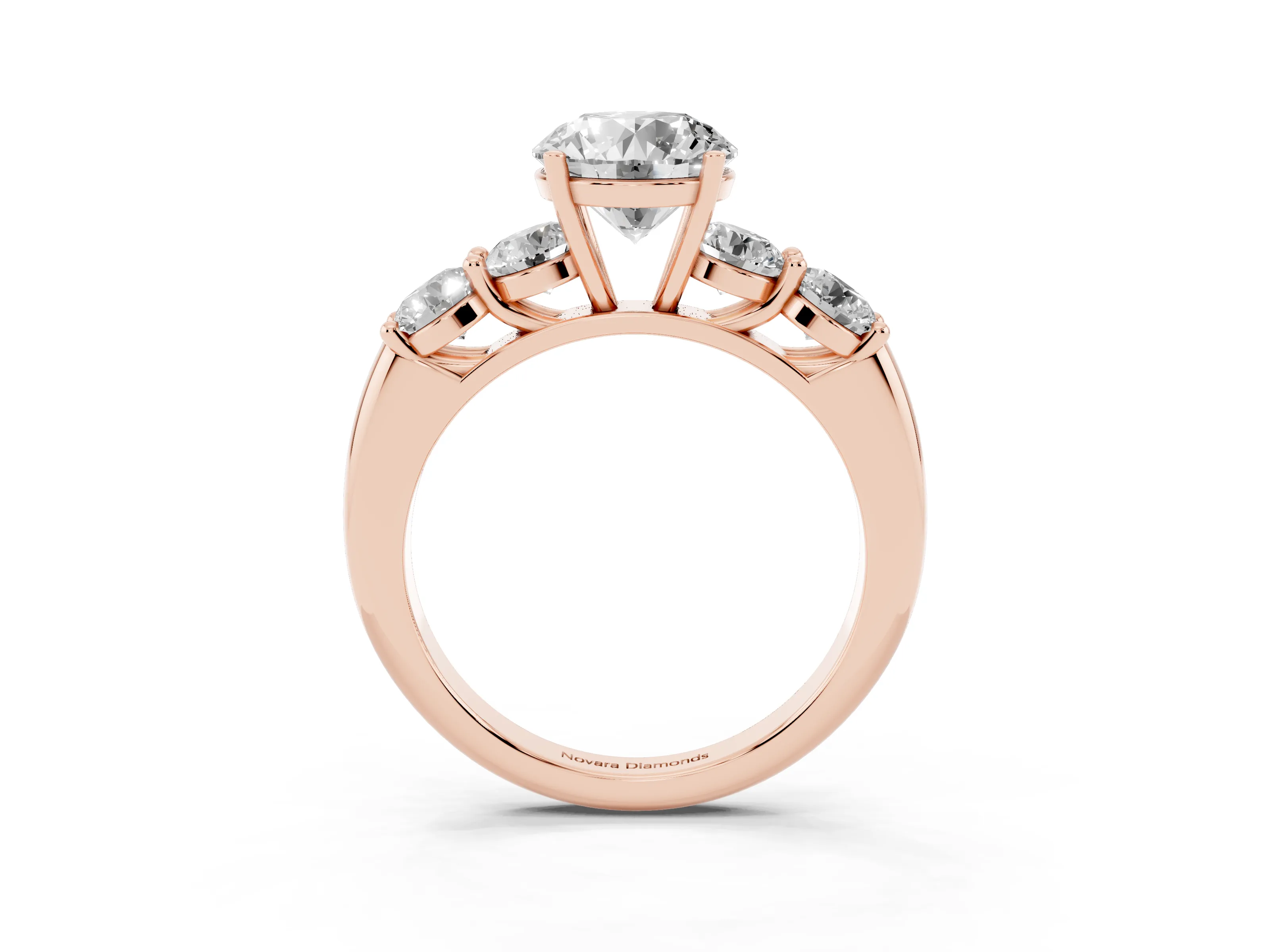 Round Cut Diamond Five-Stone Prong Set Ring Set in Rose gold with Classic Band