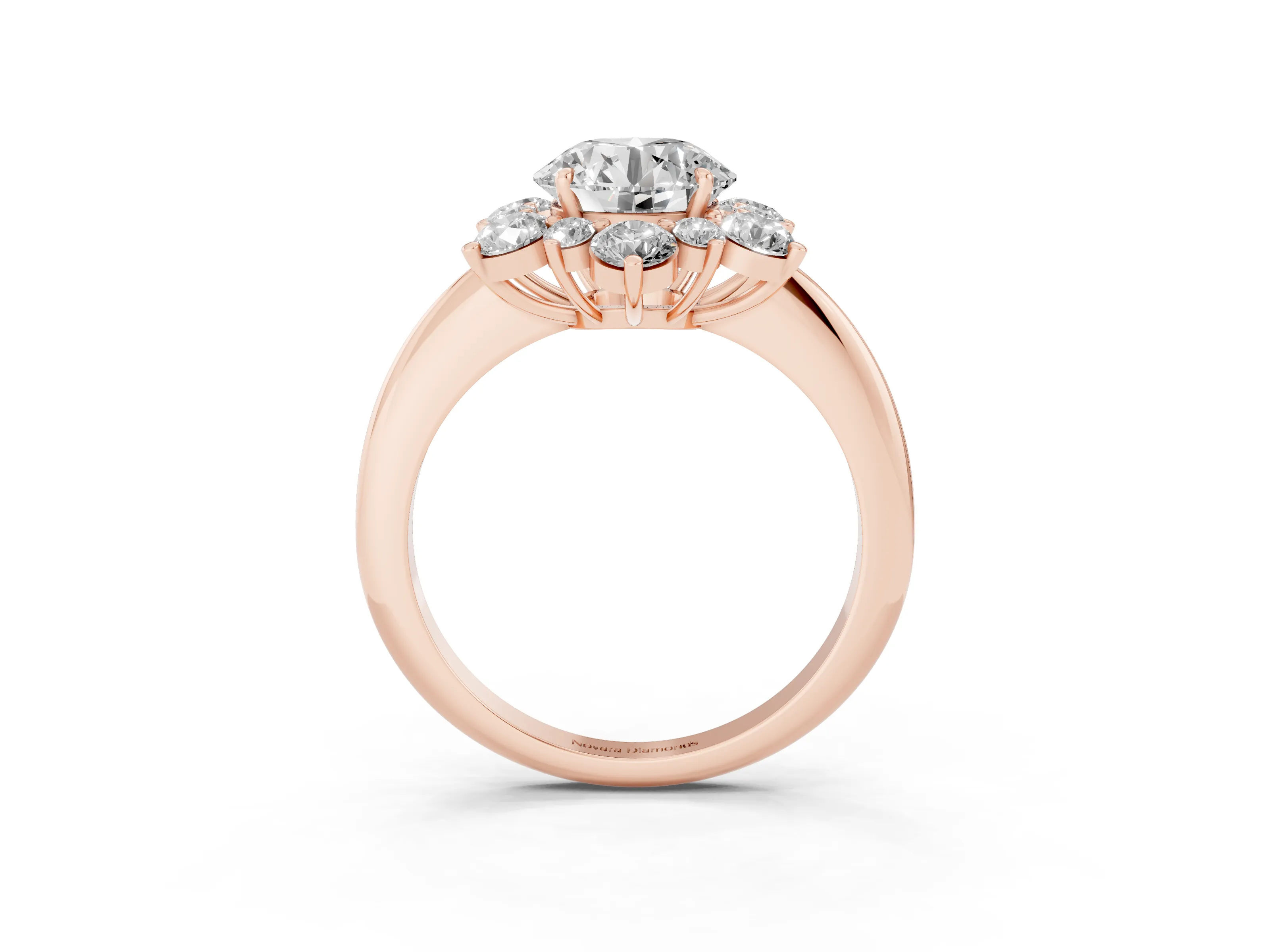 Round Cut Diamond Cluster Halo Ring Set in Rose gold with Solitaire Band and Prong Setting