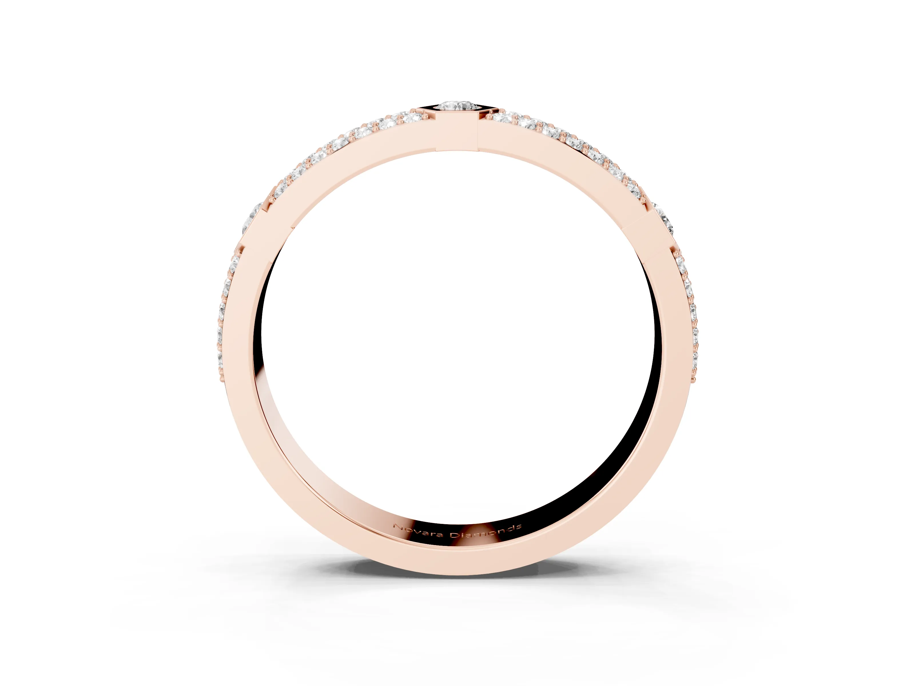 Round Diamond Pavé Promise Ring Set in Rose gold with Round Accent Stations