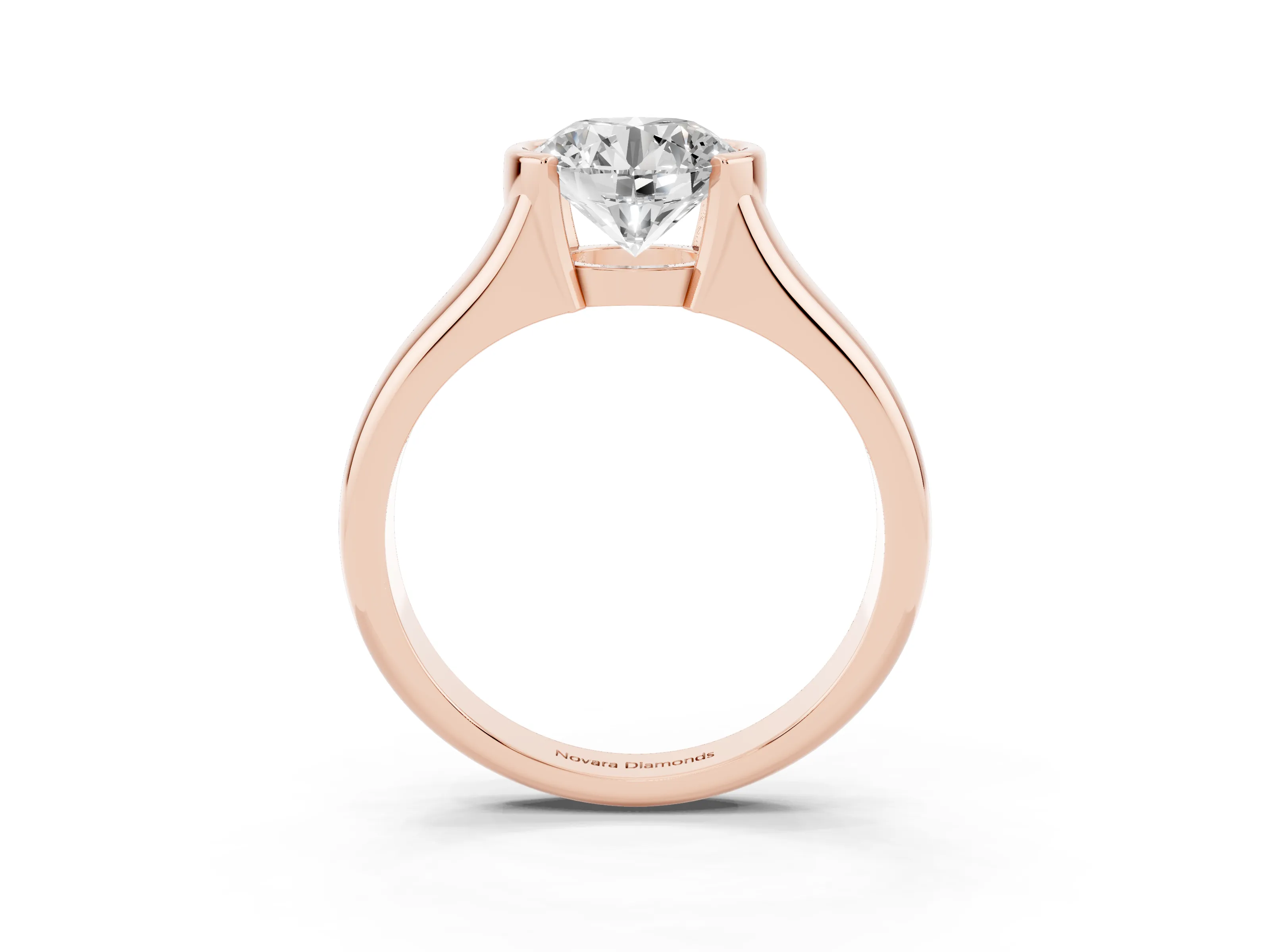 Round Cut Diamond Solitaire Tension Set Ring Set in Rose gold with Split Shank Band