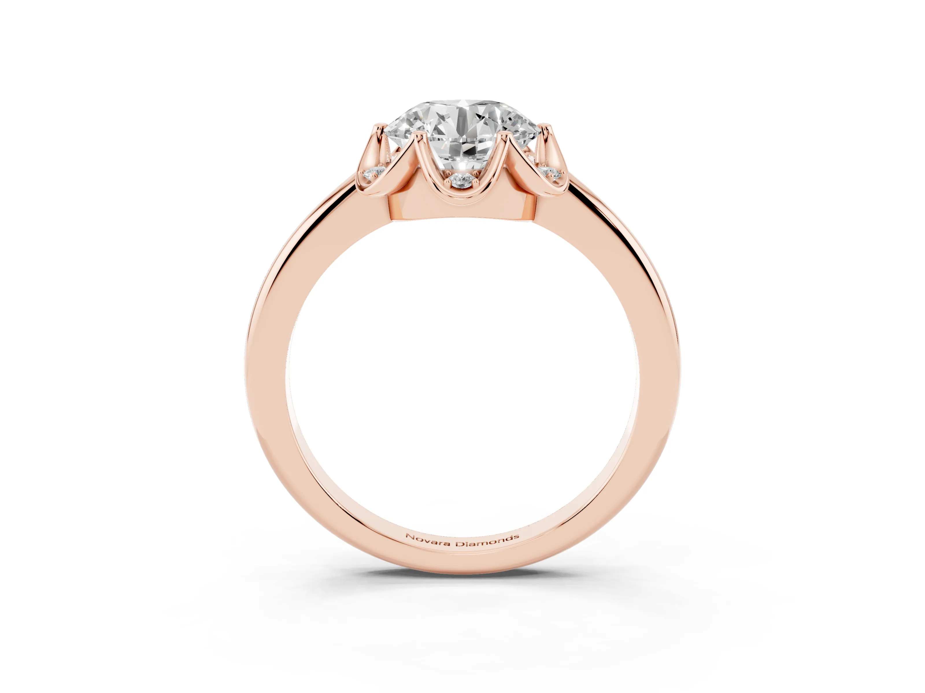 Round Cut Diamond Round Cluster Halo Ring Set in Rose gold with Solitaire Band and Prong Setting
