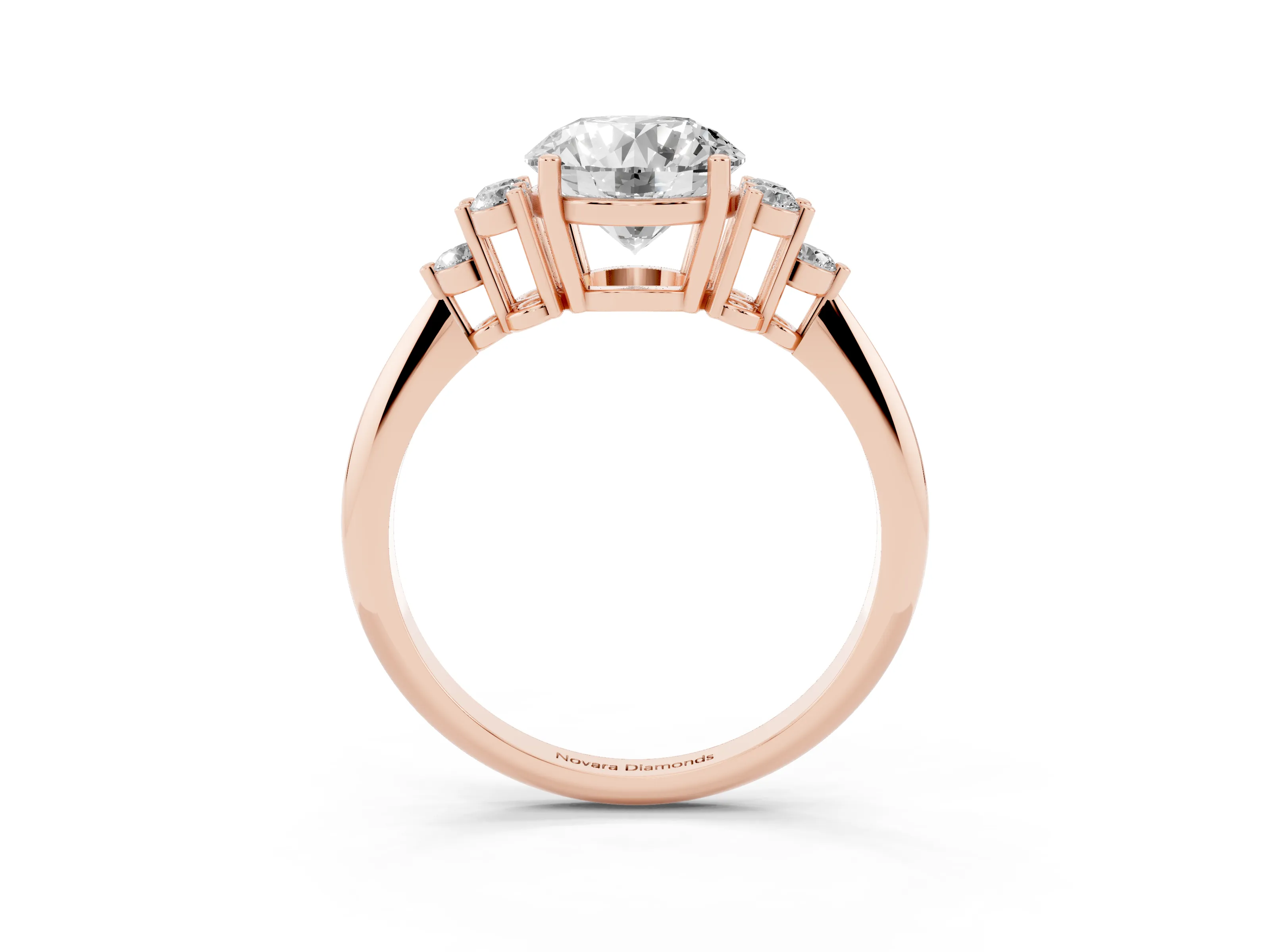 Round Cut Diamond Cluster Ring Set in Rose gold with Plain Band and Prong Setting