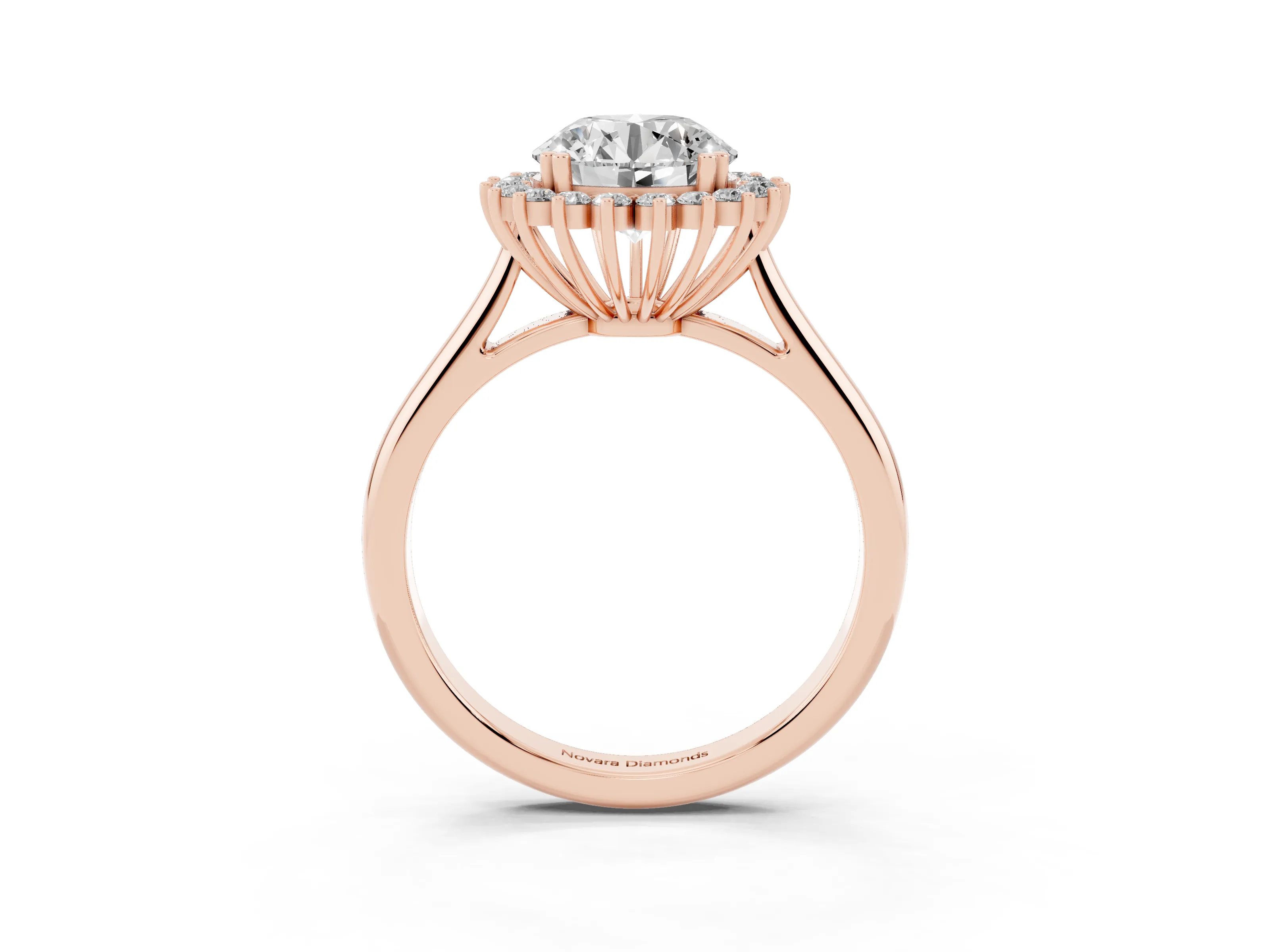 Round Cut Diamond Halo Ring Set in Rose gold with Plain Solitaire Band and Prong Setting